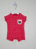 Next - up to 3 months girls red polka dot romper with watermelon pocket