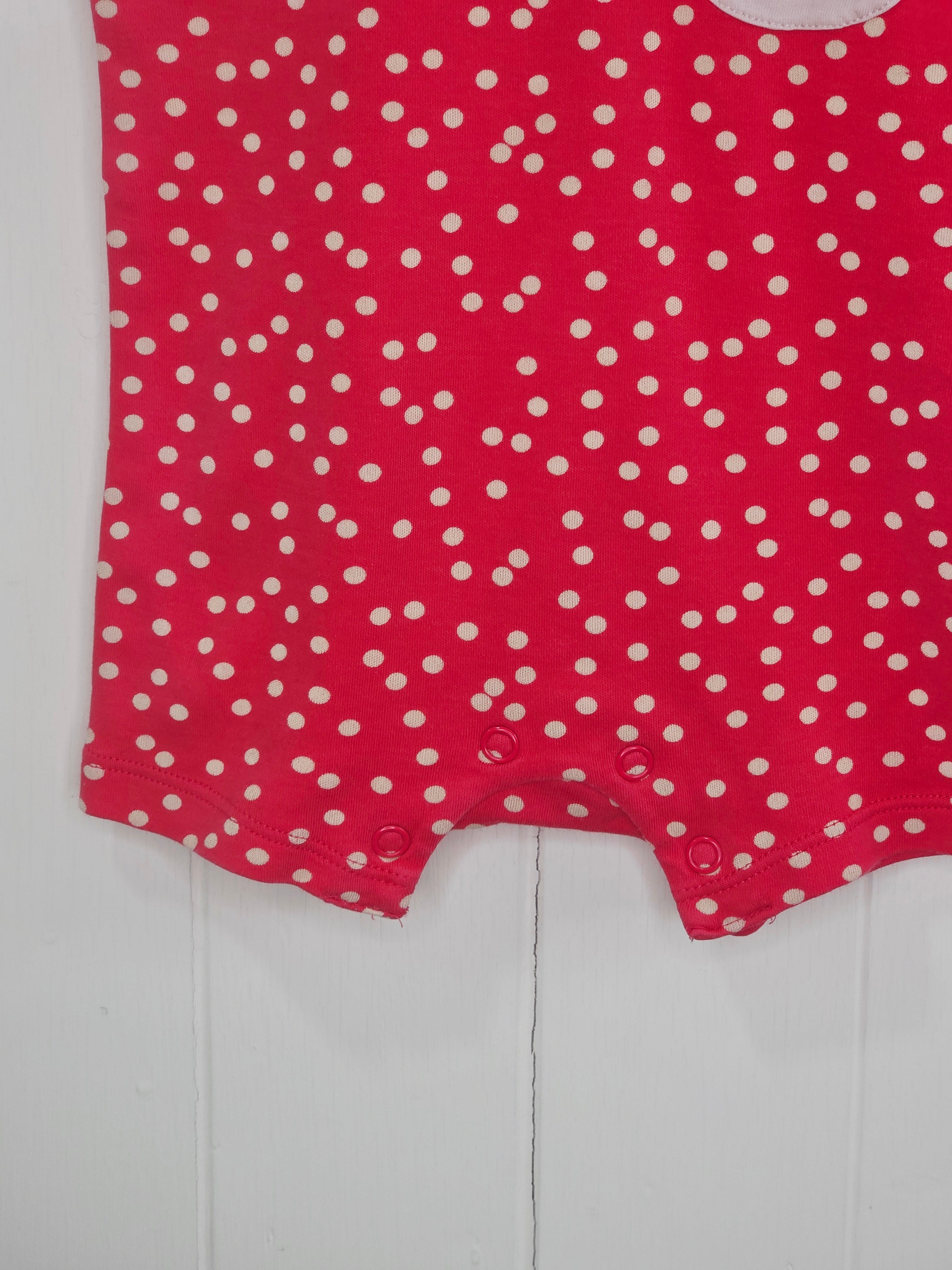 Next - up to 3 months red polka dot girls romper featuring a watermelon appliqué pocket