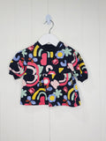 F&F - up to 1 month girls navy blue long-sleeved dress featuring a colorful abstract rainbow and floral print