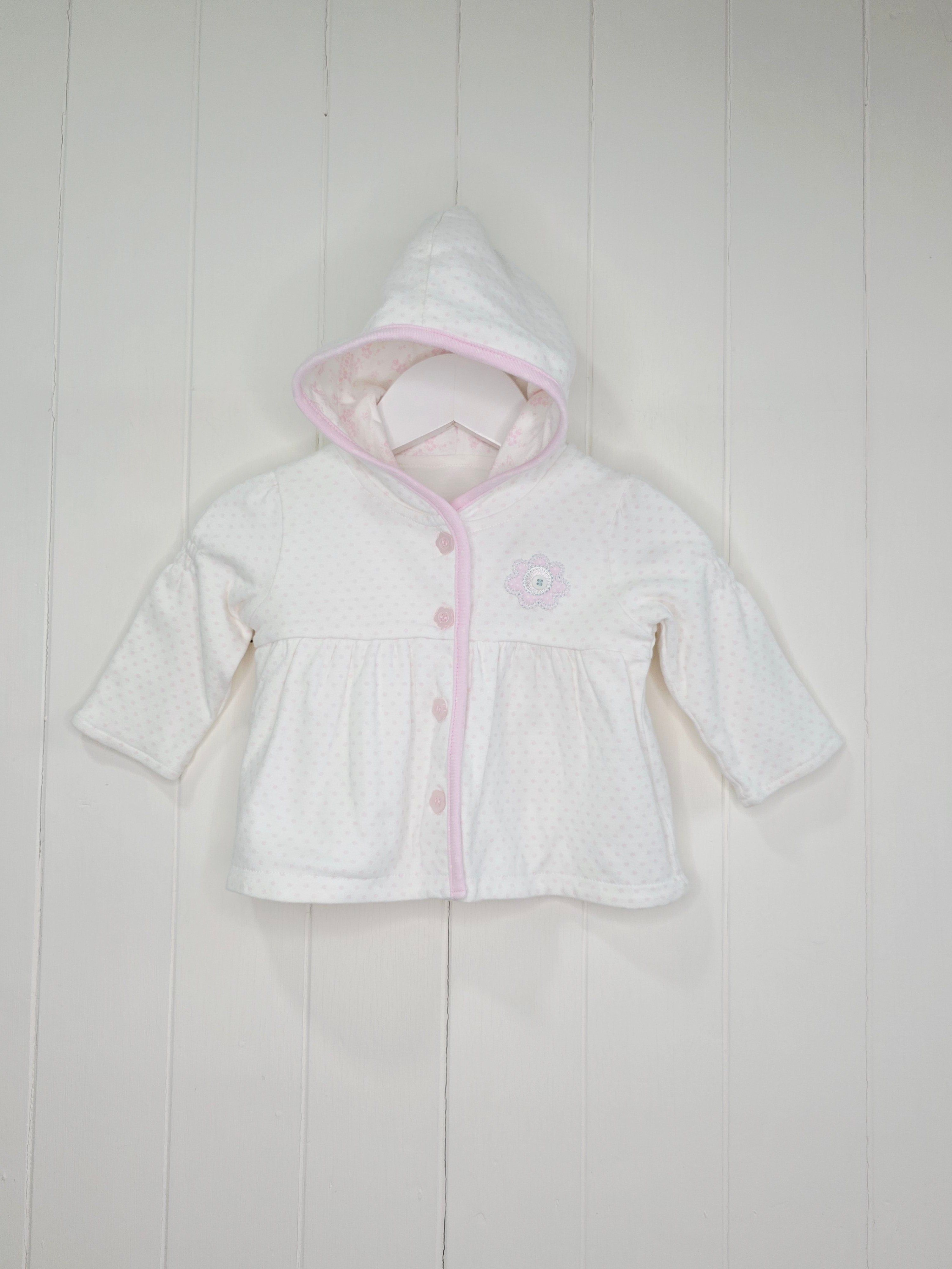 George - 0-3 months white and pink polka dot hooded jacket with flower detail