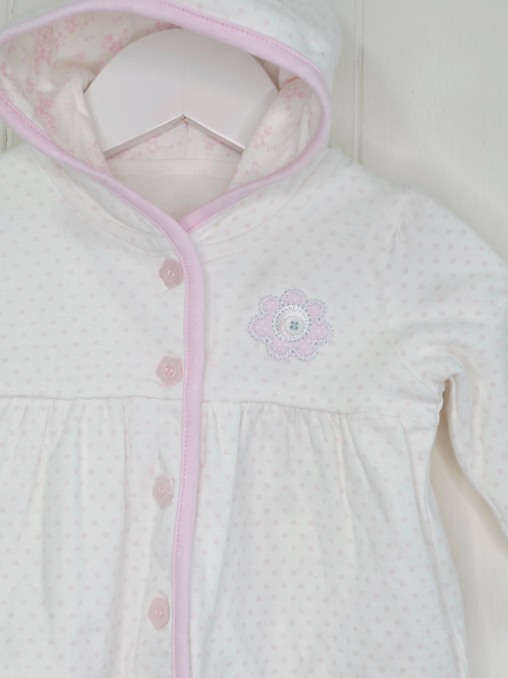 George - 0-3 months white and pink polka dot hooded jacket with flower detail