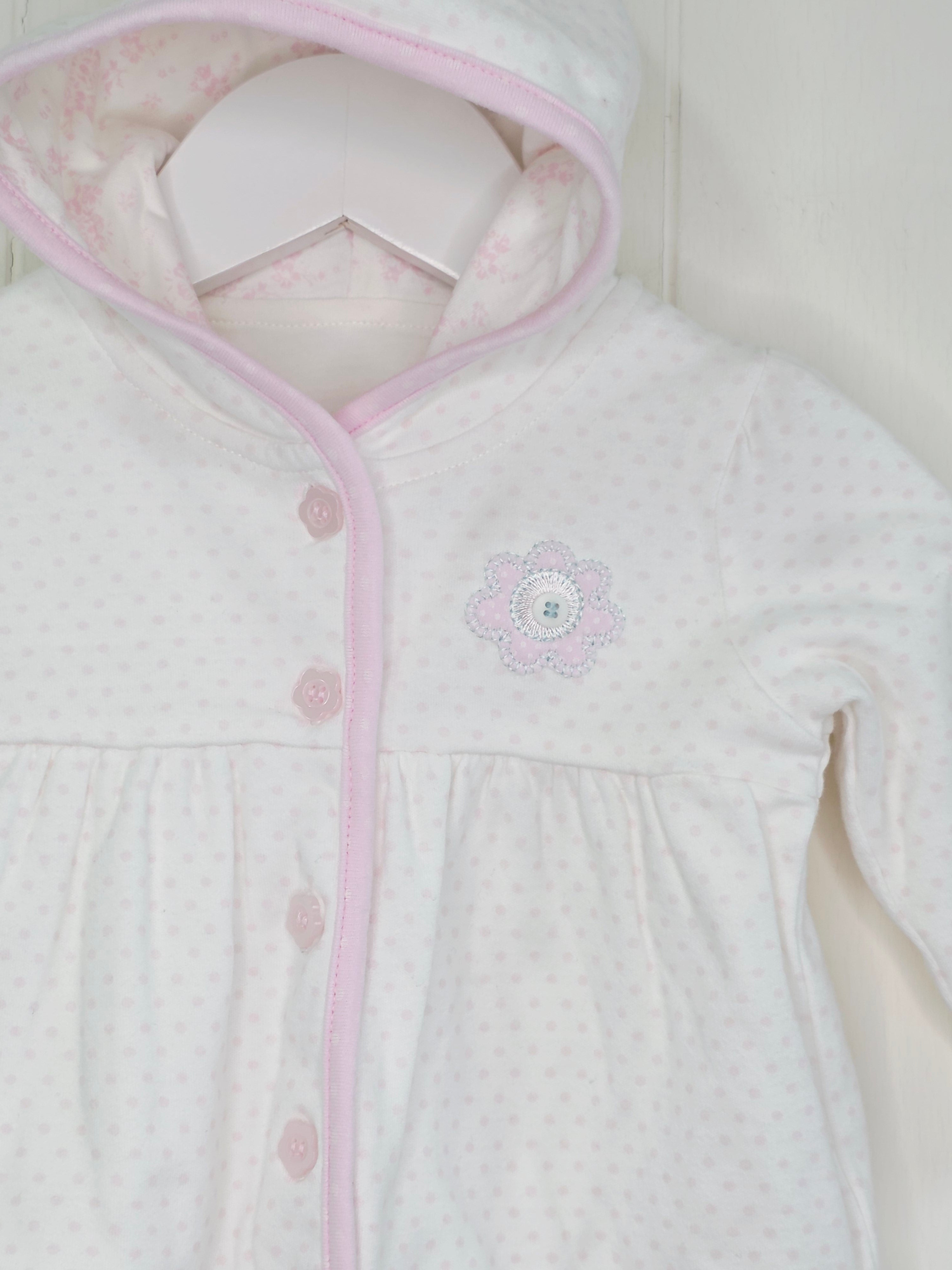 George - 0-3 months white and pink polka dot hooded jacket with flower detail