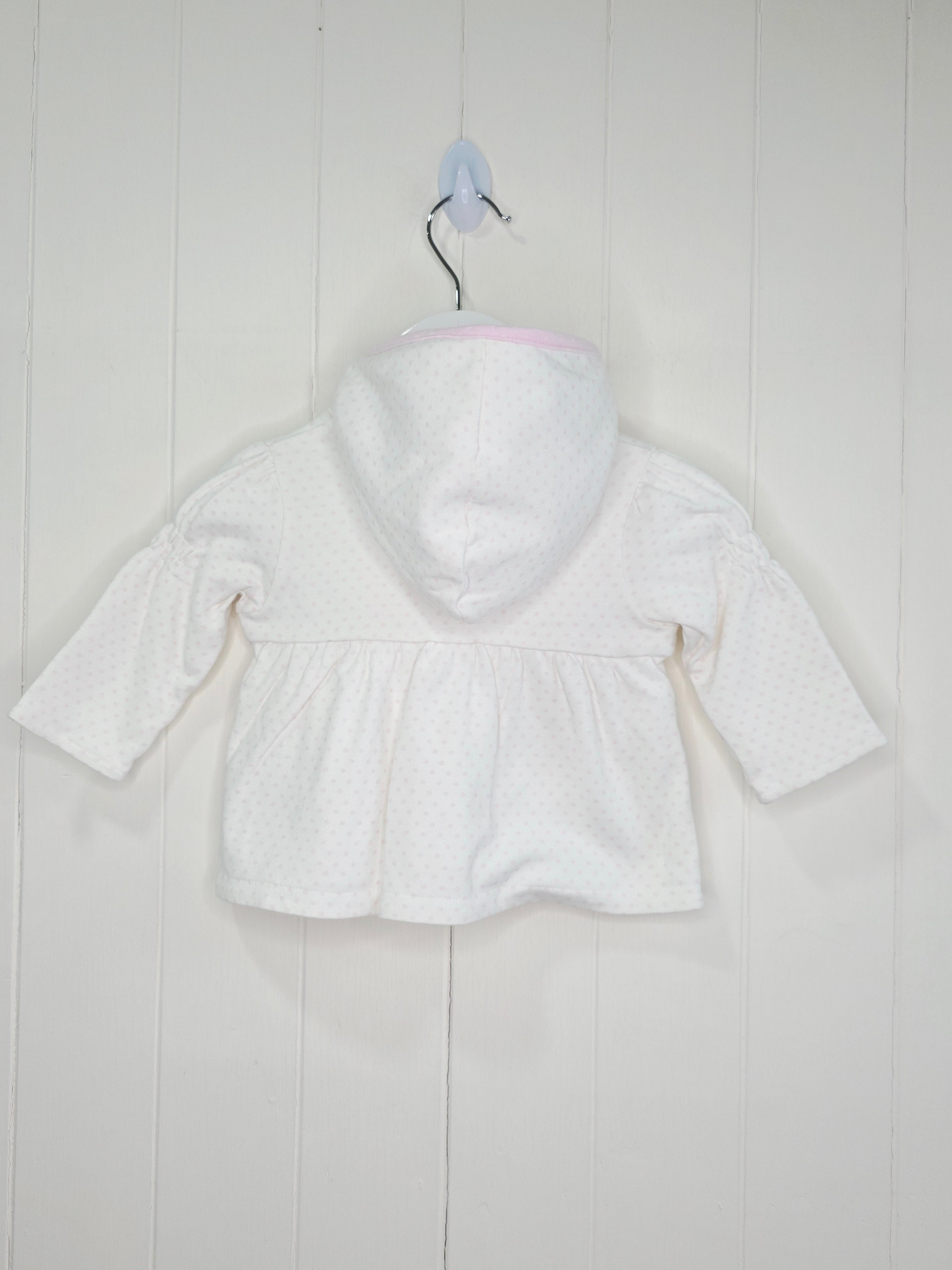 George - 0-3 months white and pink polka dot hooded jacket with flower detail