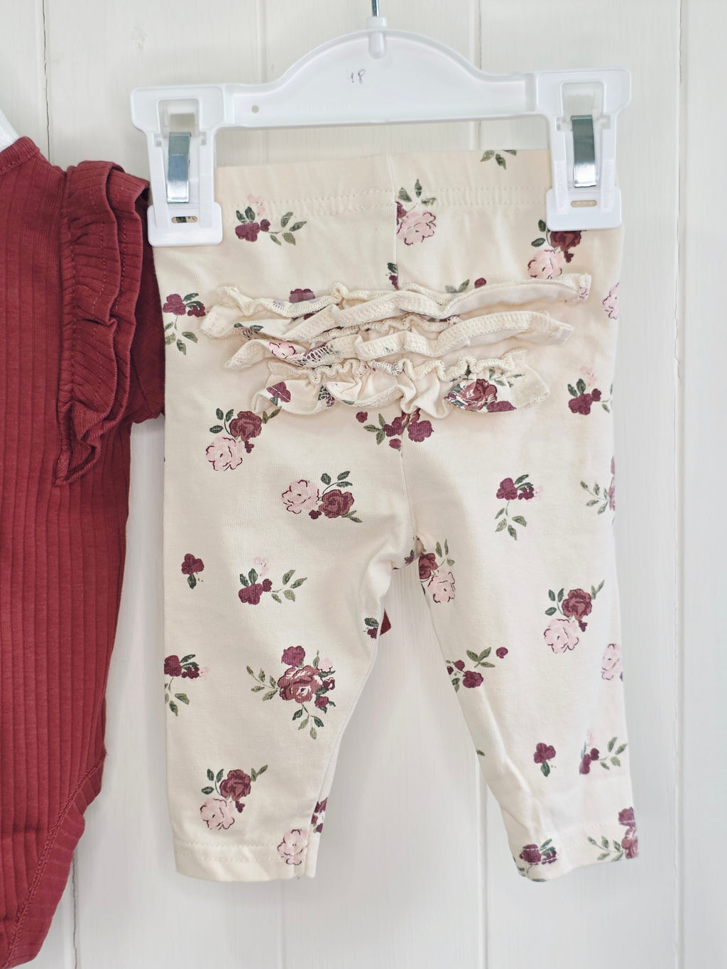 Tu - up to 1 month frilly bodysuit and floral leggings set