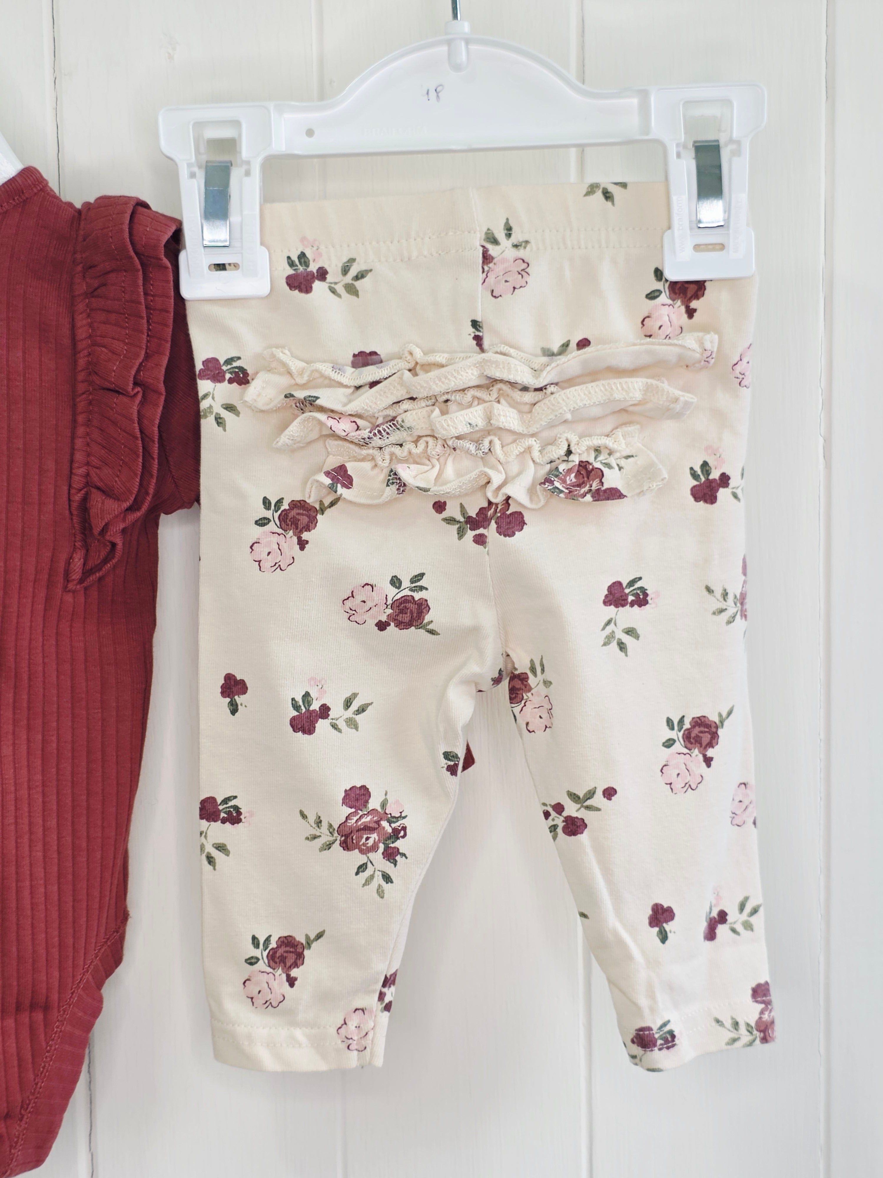 Tu - up to 1 month frilly bodysuit and floral leggings set