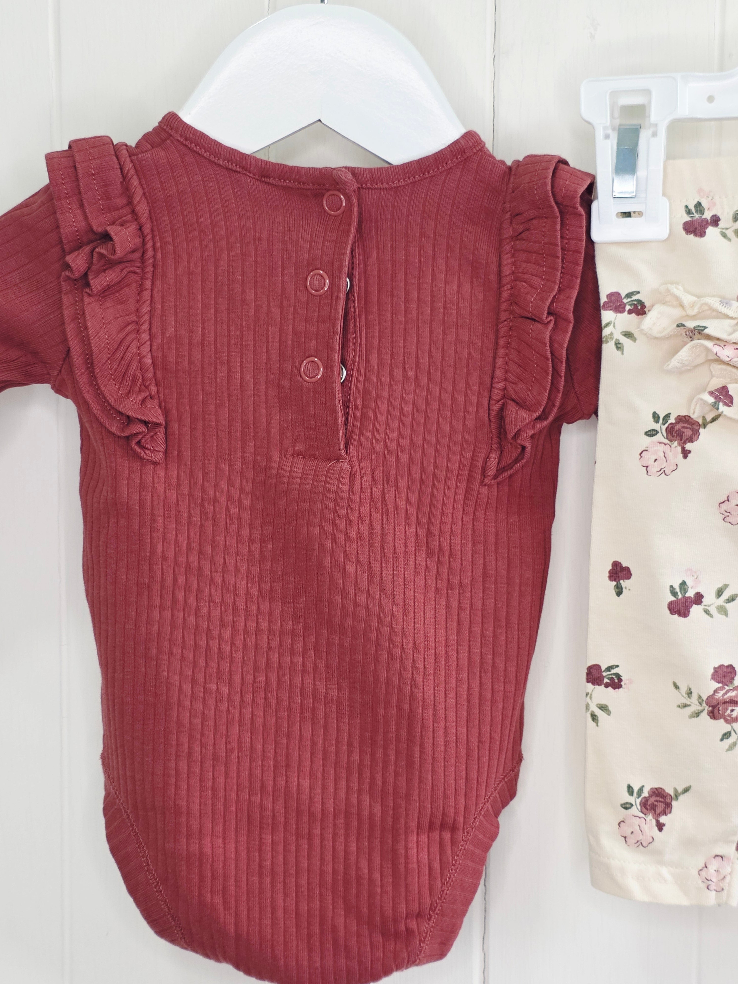 Tu - up to 1 month frilly bodysuit and floral leggings set