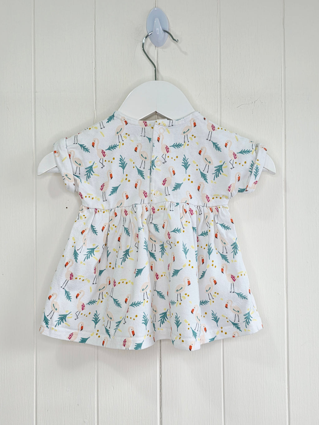Mamas&Papas - newborn white short sleeved dress featuring flamingo print