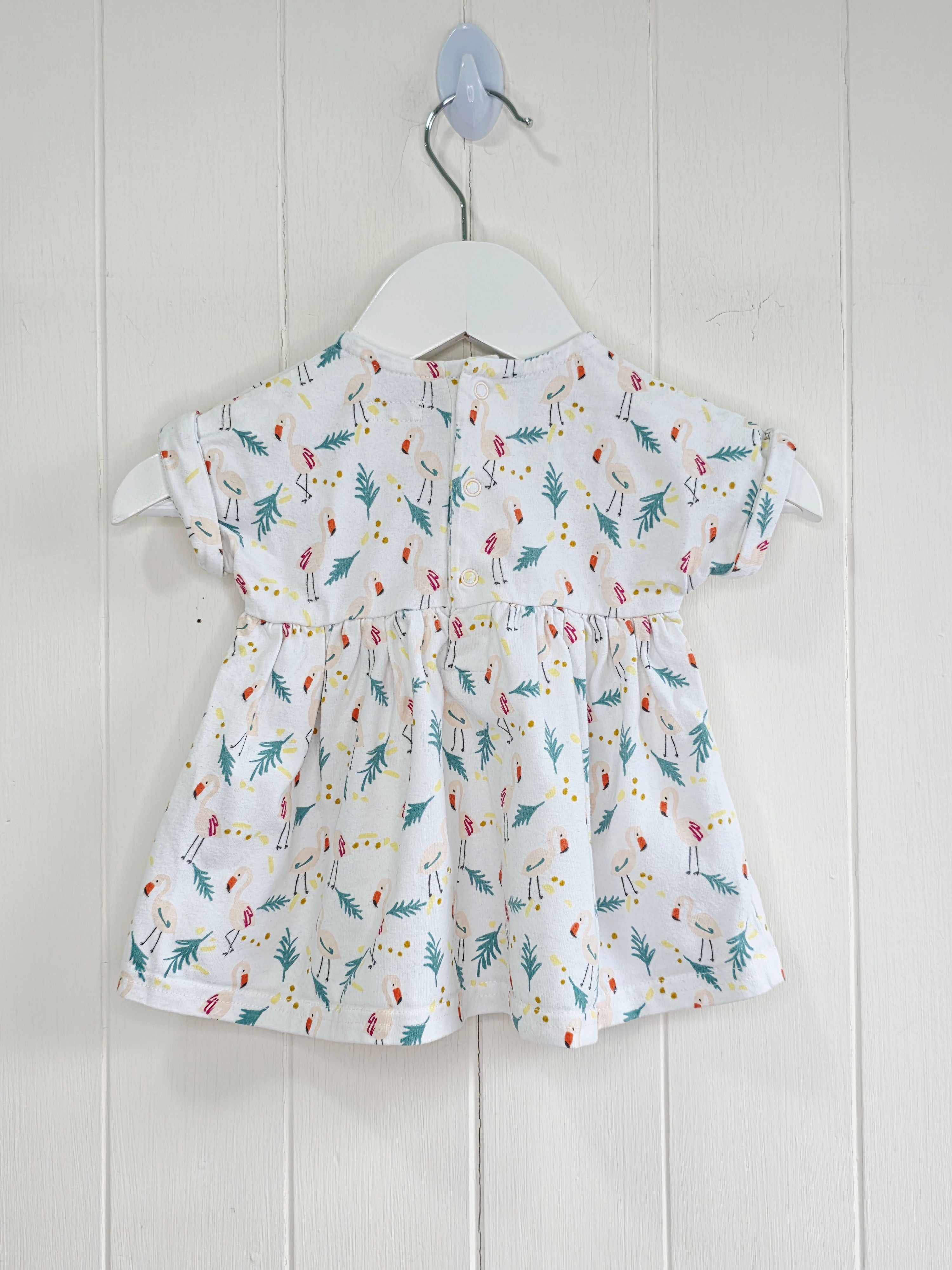 Mamas&Papas - newborn white short sleeved dress featuring flamingo print