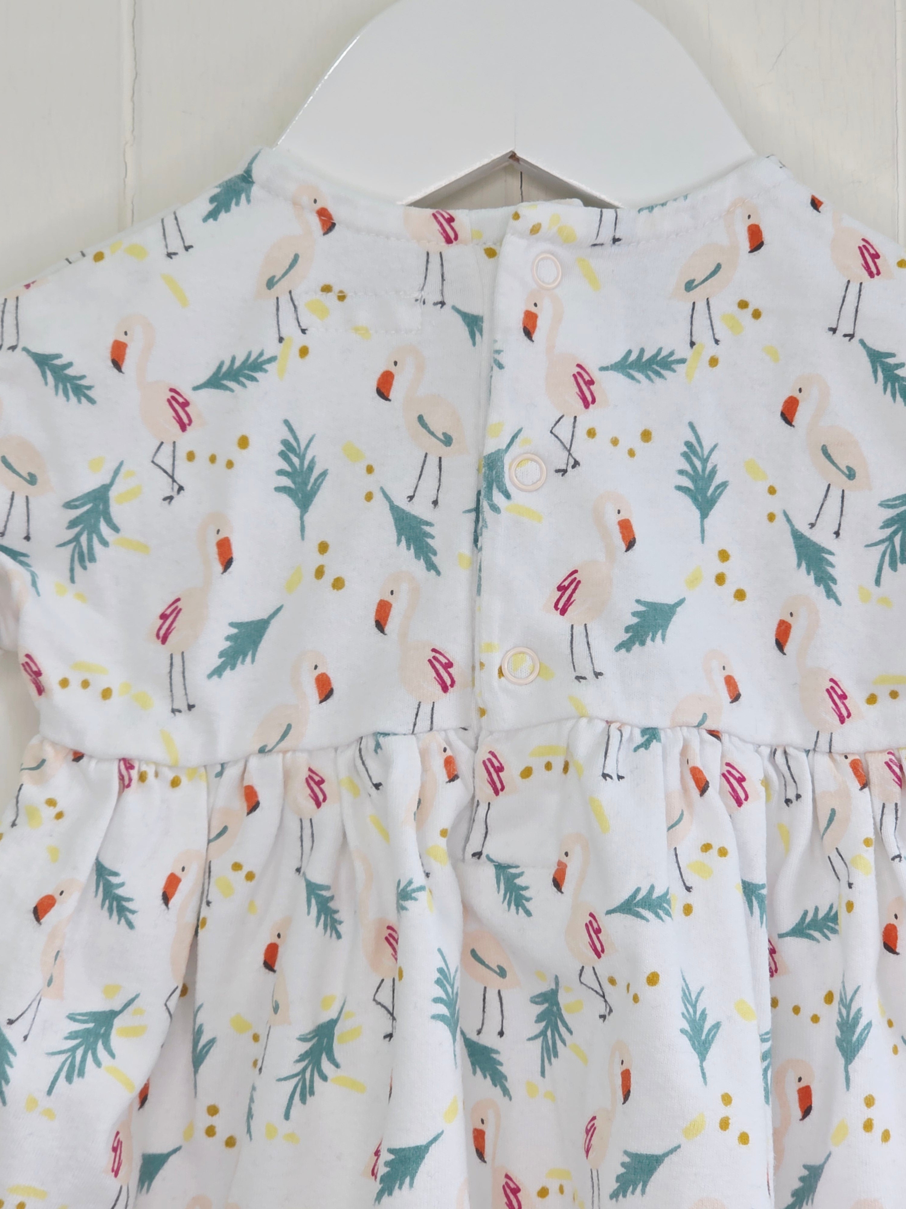 Mamas&Papas - newborn white short sleeved dress featuring flamingo print