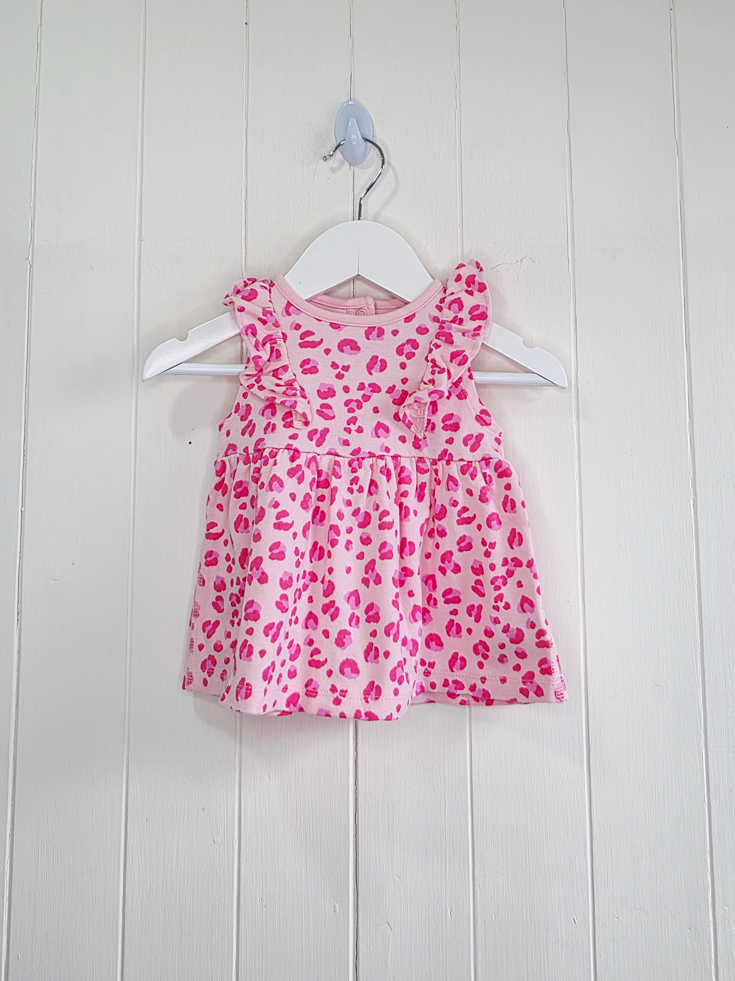 Mothercare - up to 1 month pink leopard print sleeveless dress featuring frill details