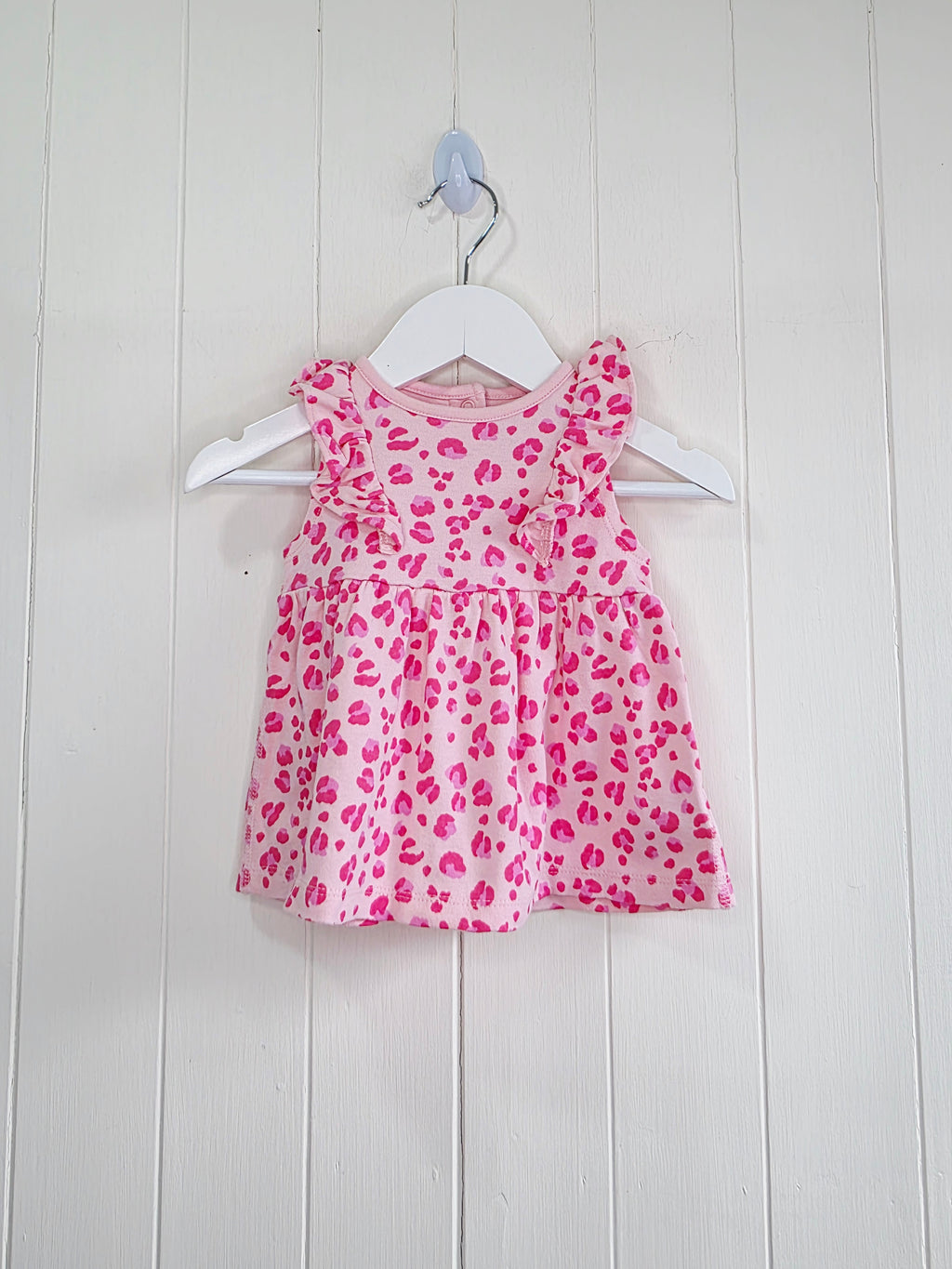 Mothercare - up to 1 month girls pink leopard print summer dress with a frill details