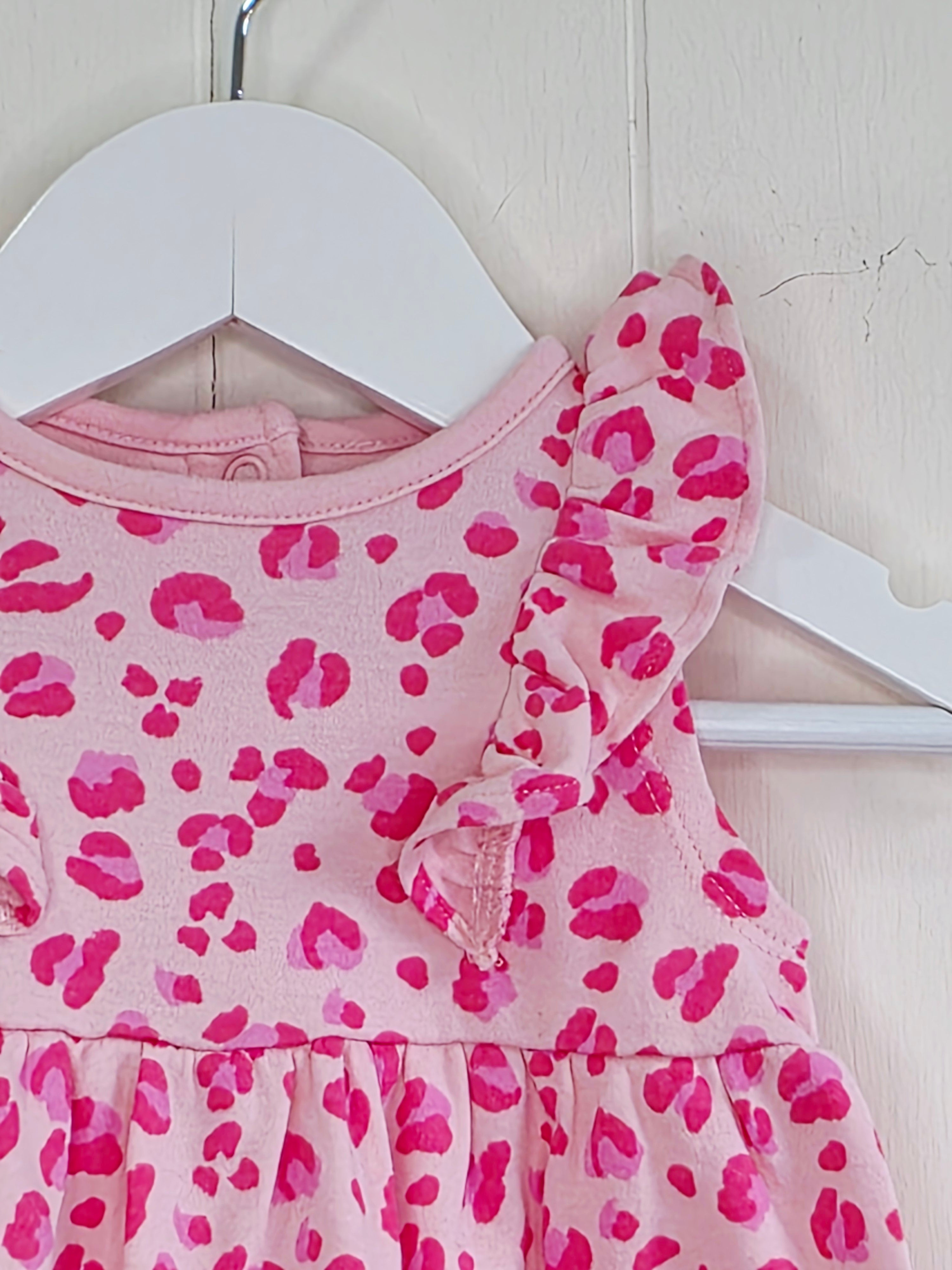 Mothercare - up to 1 month pink leopard print sleeveless dress featuring frill details