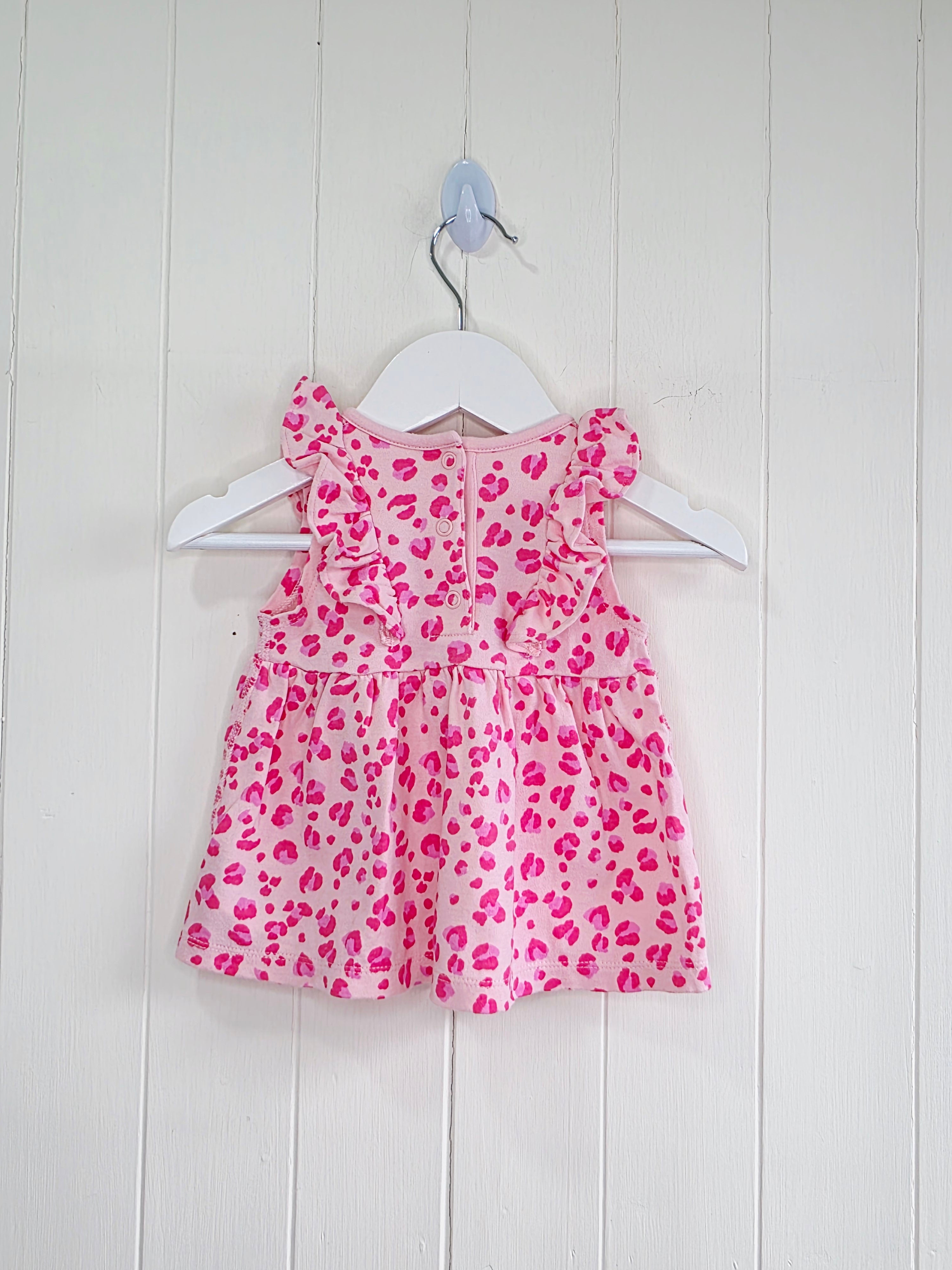 Mothercare - up to 1 month girls pink leopard print summer dress with a frill details