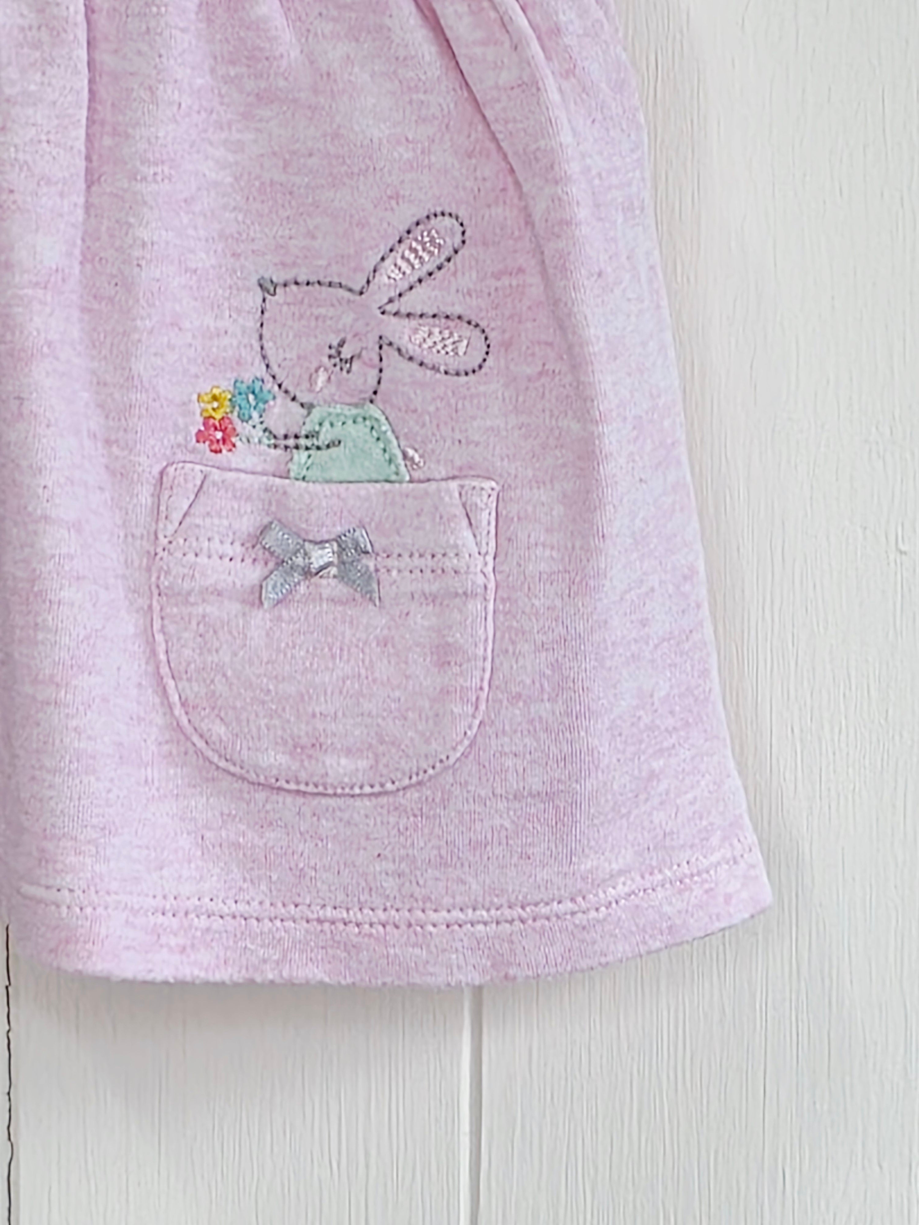 Nutmeg - newborn baby girls pink pinafore dress with a flowers and buny print