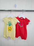 Next - up to 1 month x2 rompers featuring a watermelon and pineapple graphic