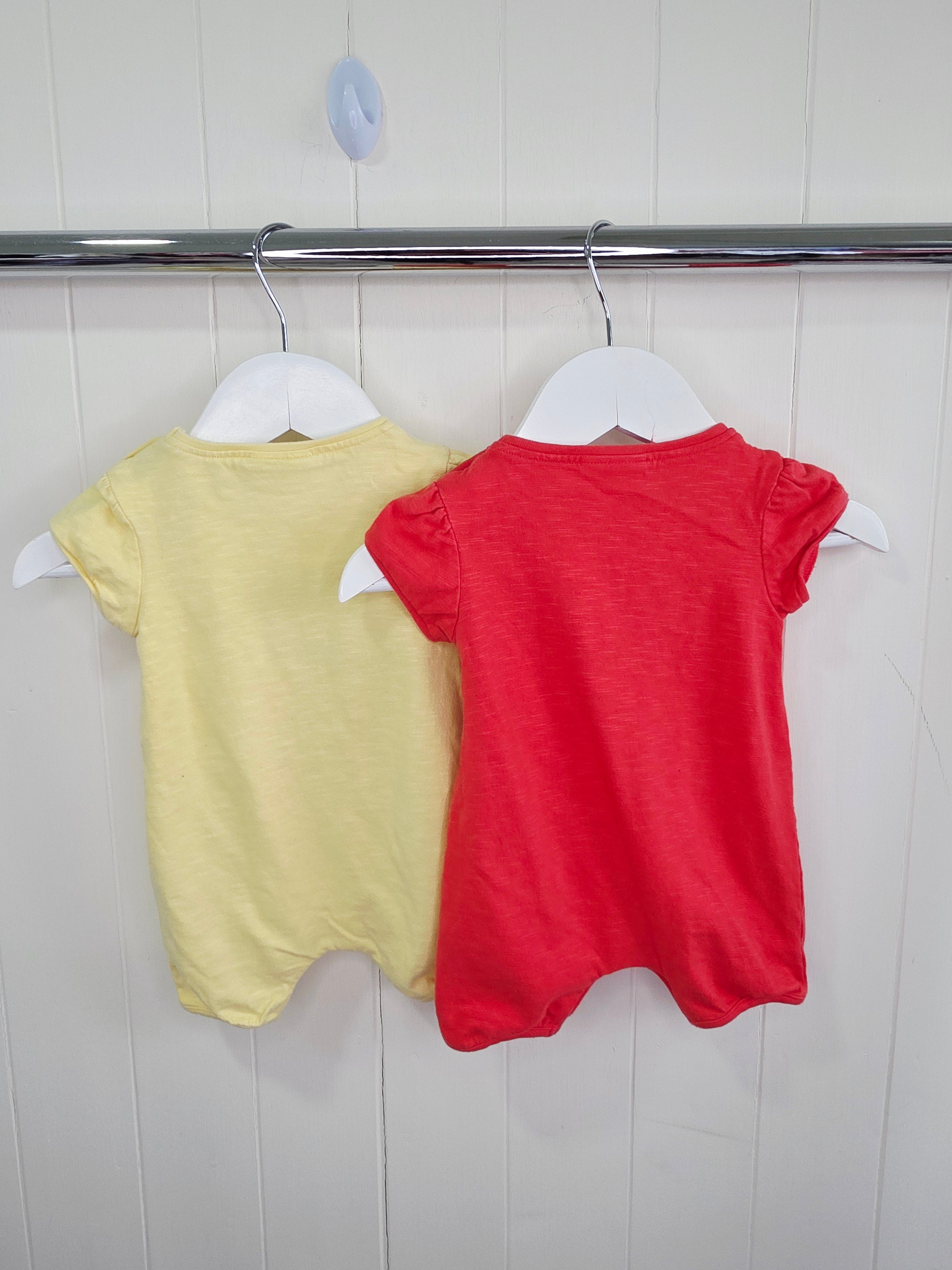 Next - up to 1 month x2 rompers featuring a watermelon and pineapple graphic