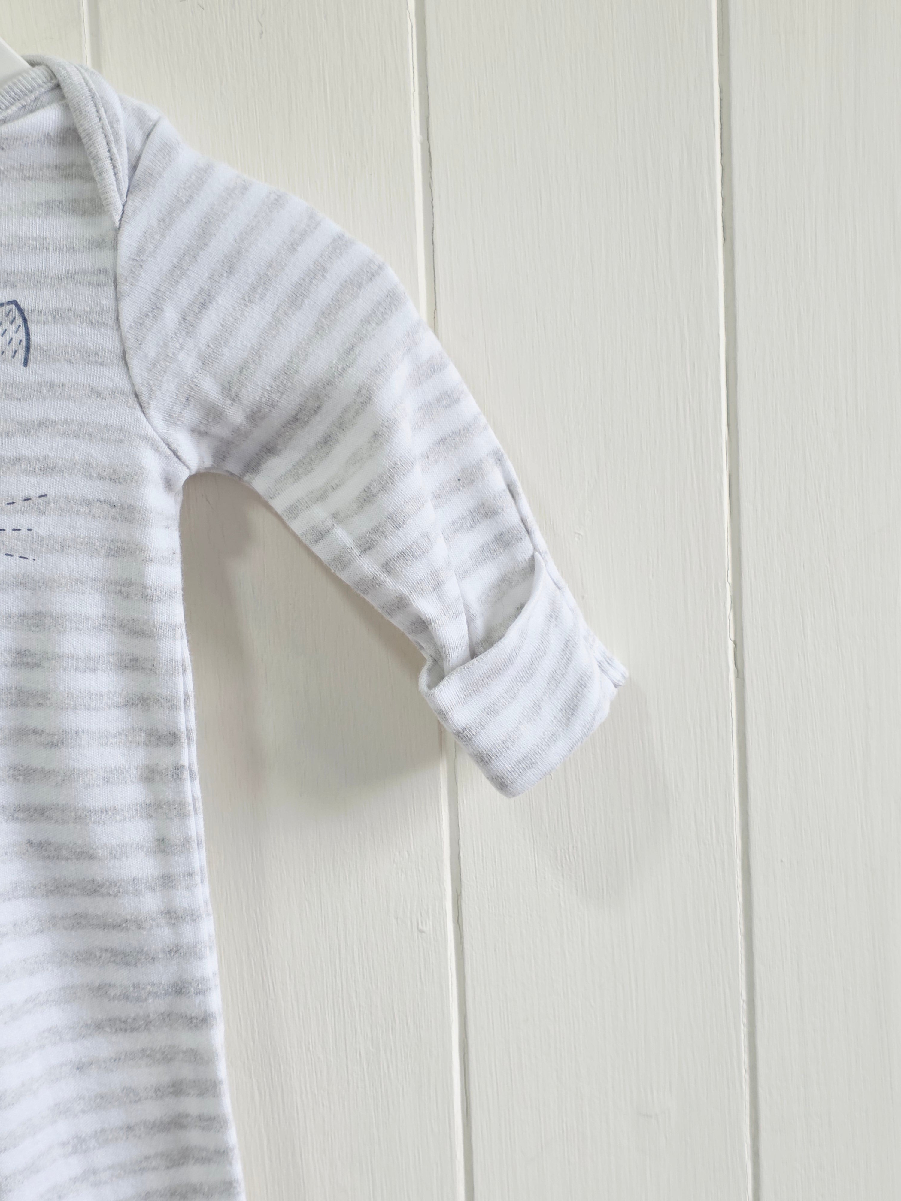 F&F - Newborn striped footed sleepsuit featuring printed cat face