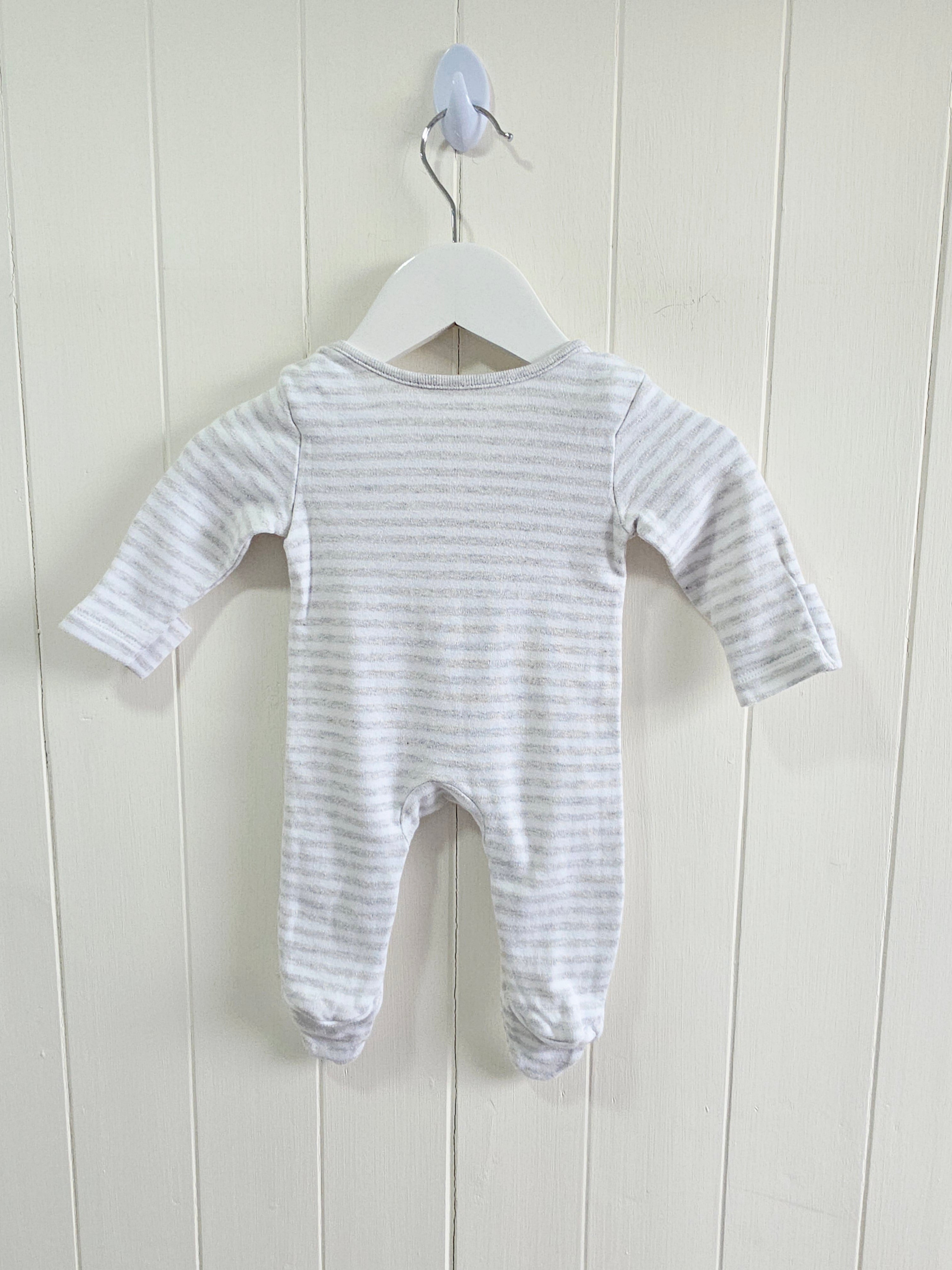 F&F - Newborn striped footed sleepsuit featuring printed cat face