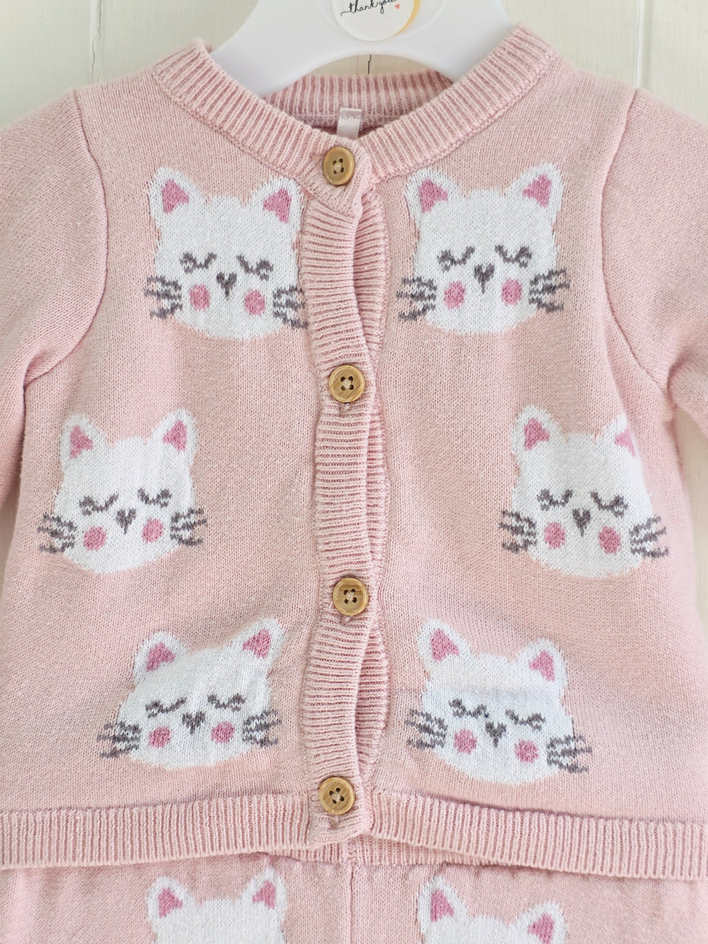 TU - Up to 1 month baby girls' pink knitted cardigan and leggings sets with cat graphics