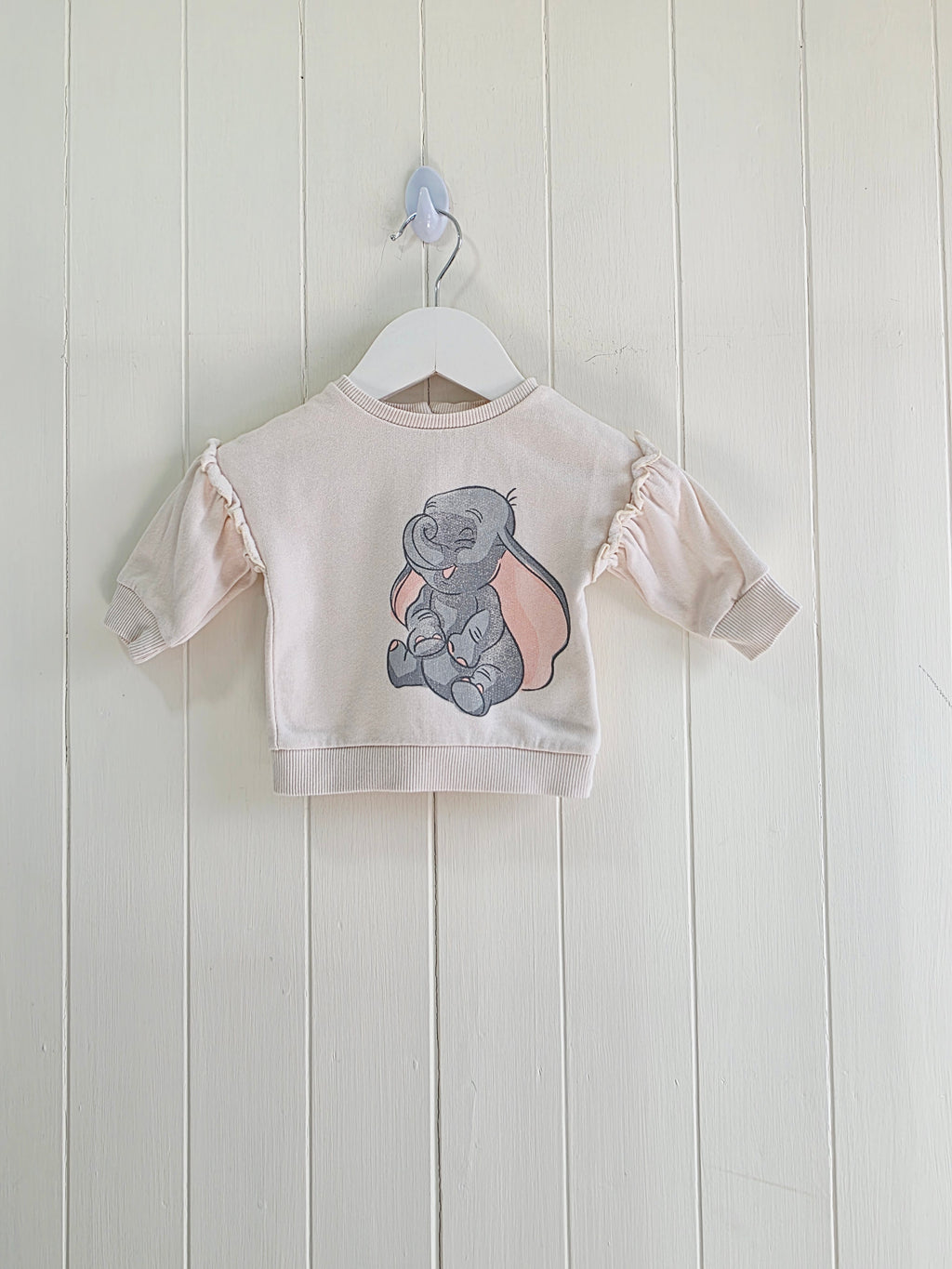 George - First size Dumbo print light pink sweatshirt featuring ruffle details