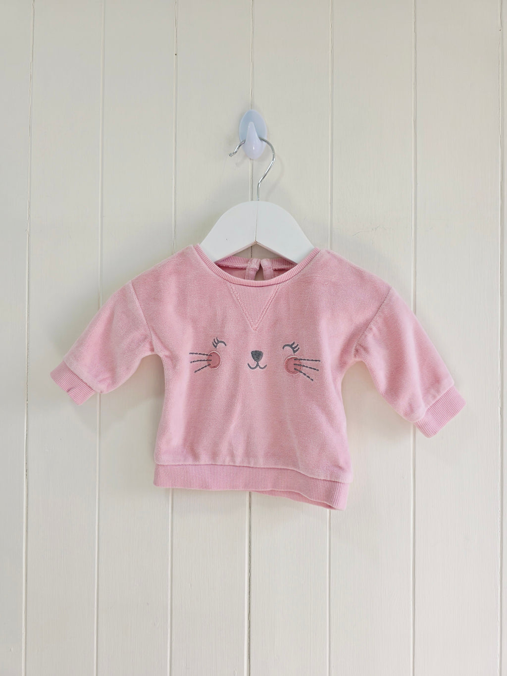 George - First size girls light pink velour sweatshirt featuring embroidered cat face