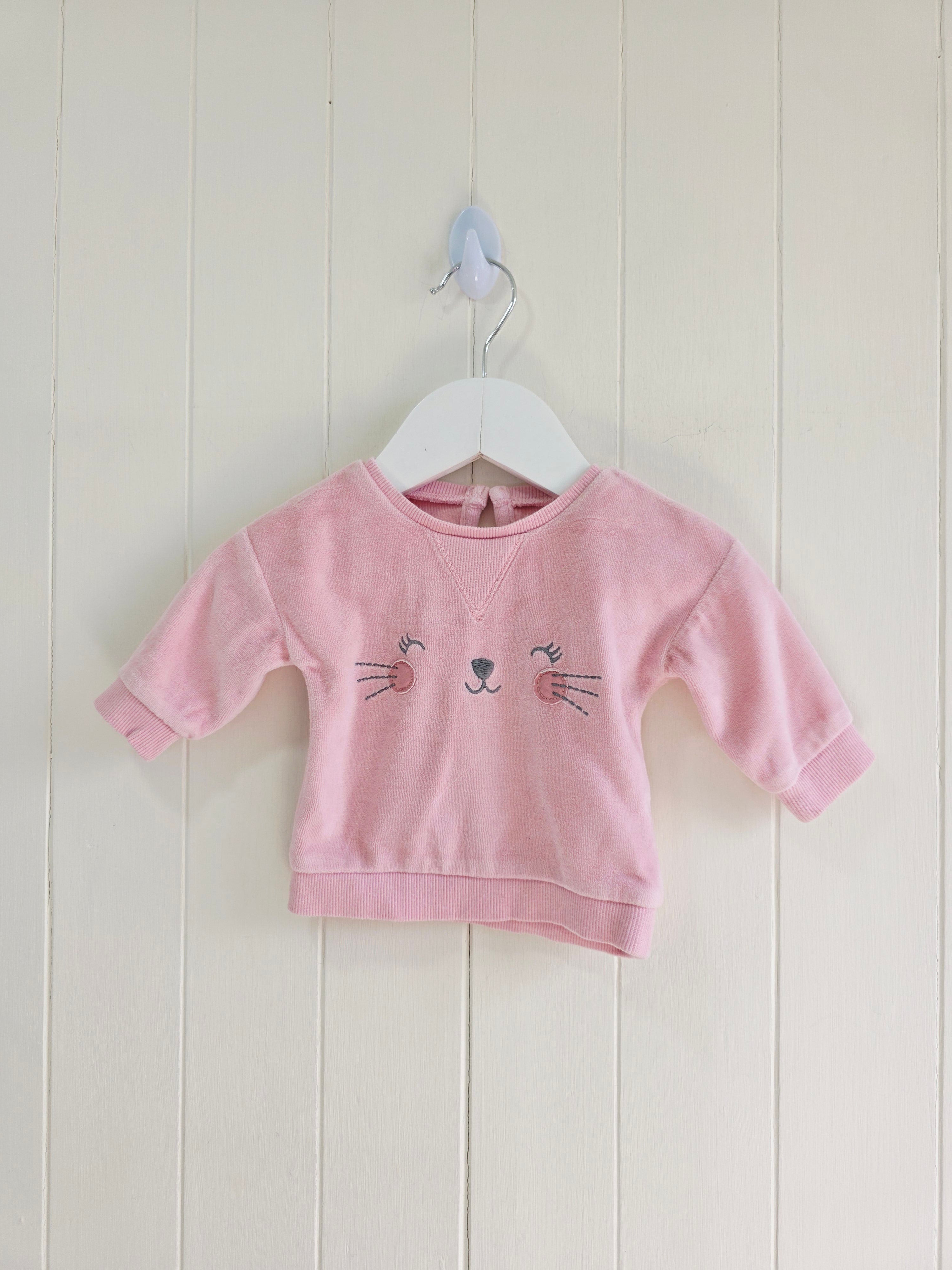 George - First size girls light pink velour sweatshirt featuring embroidered cat face
