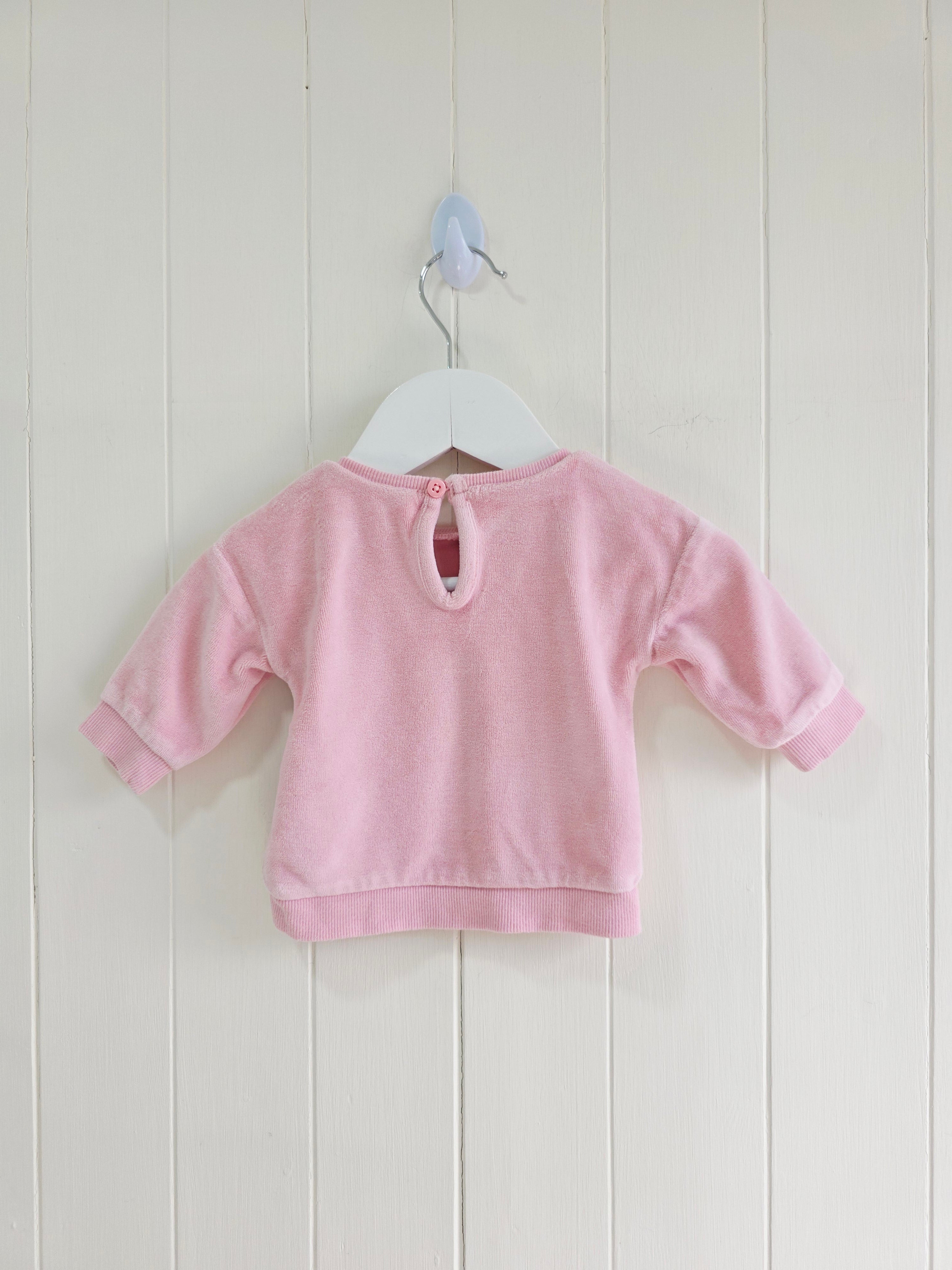 George - First size girls light pink velour sweatshirt featuring embroidered cat face