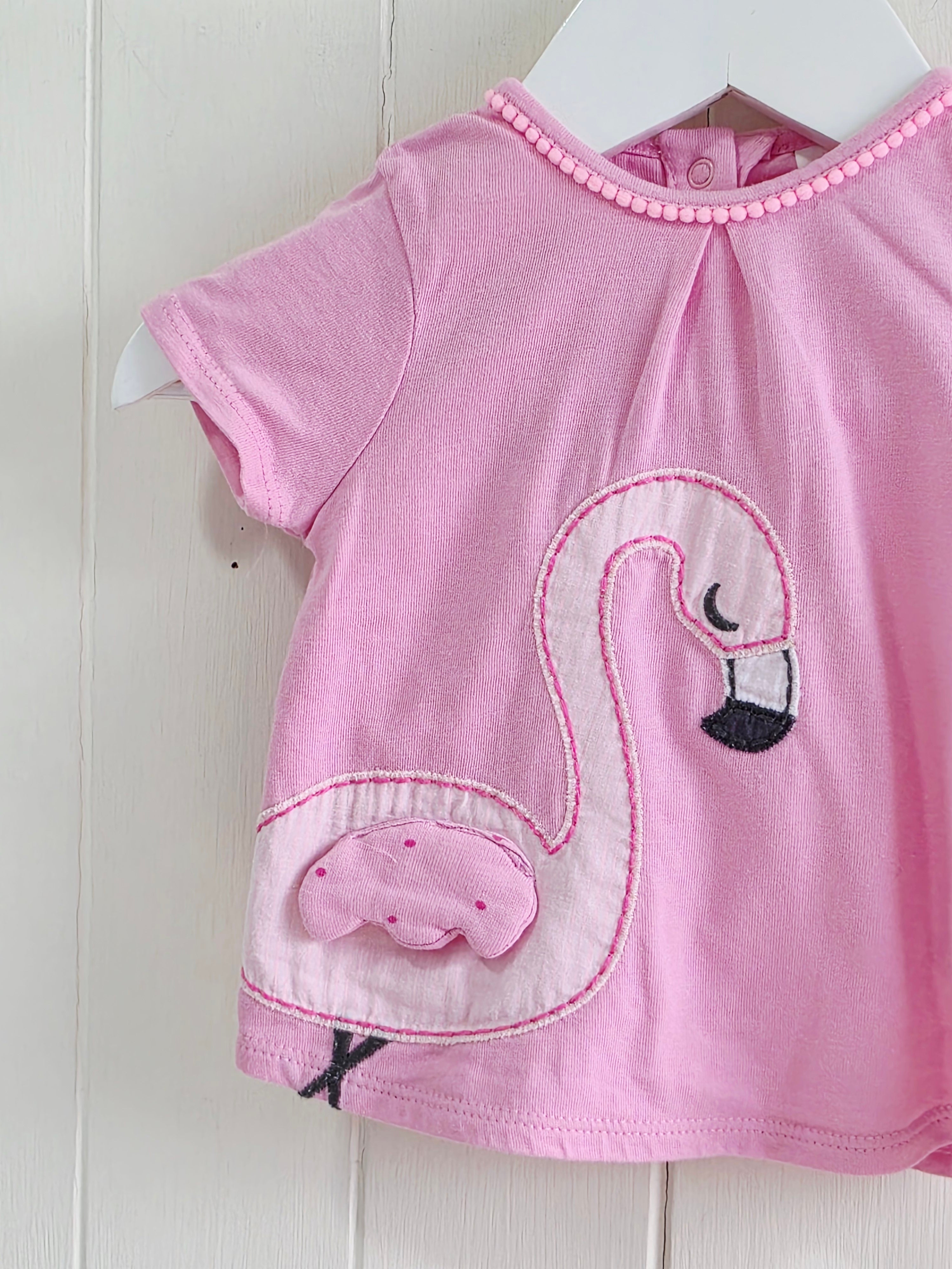 Next - Up to 1 month girls pink t-shirt featuring flamingo applique