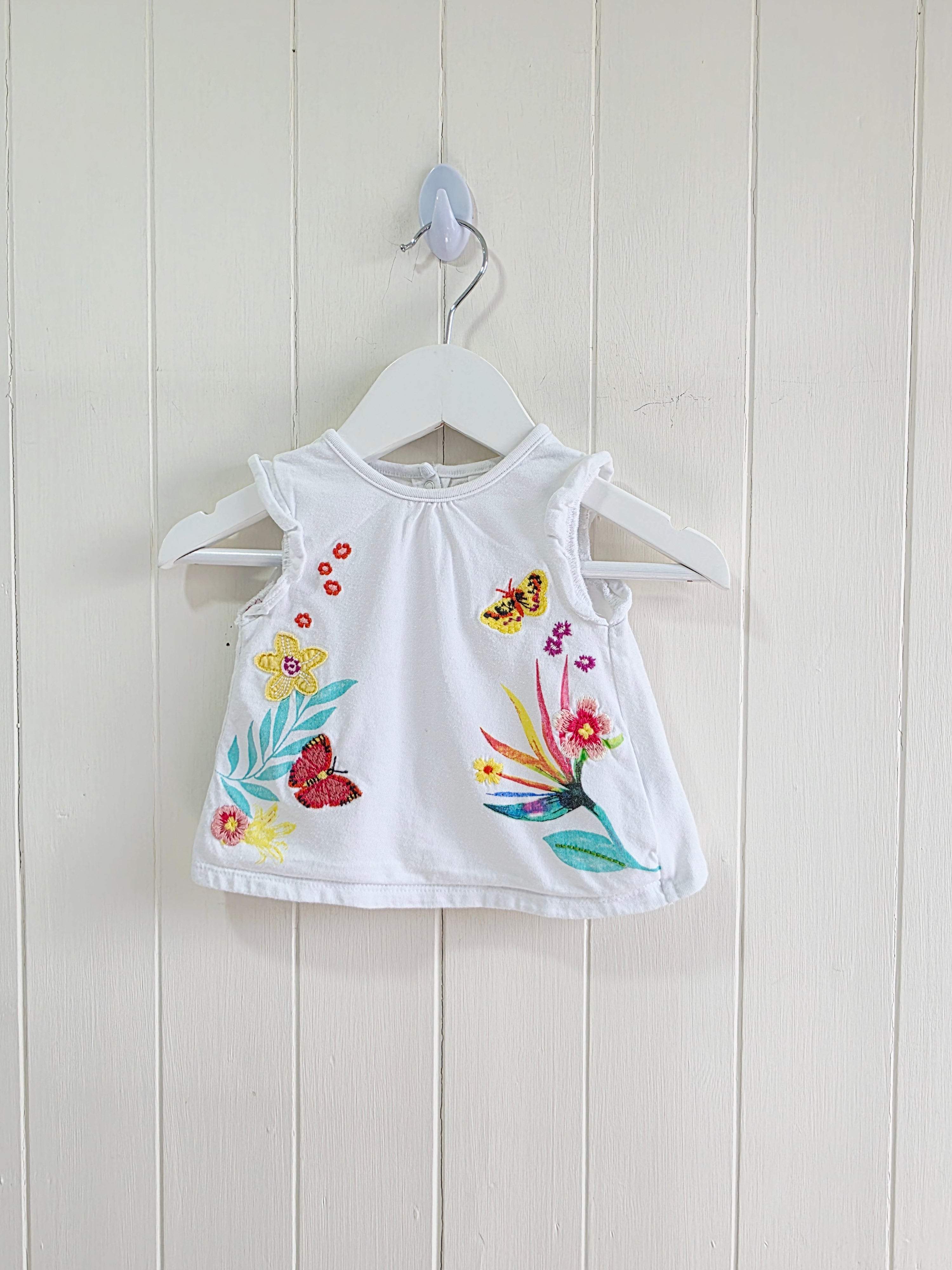 Next - Up to 1 month girl floral and butterfly embroidered top