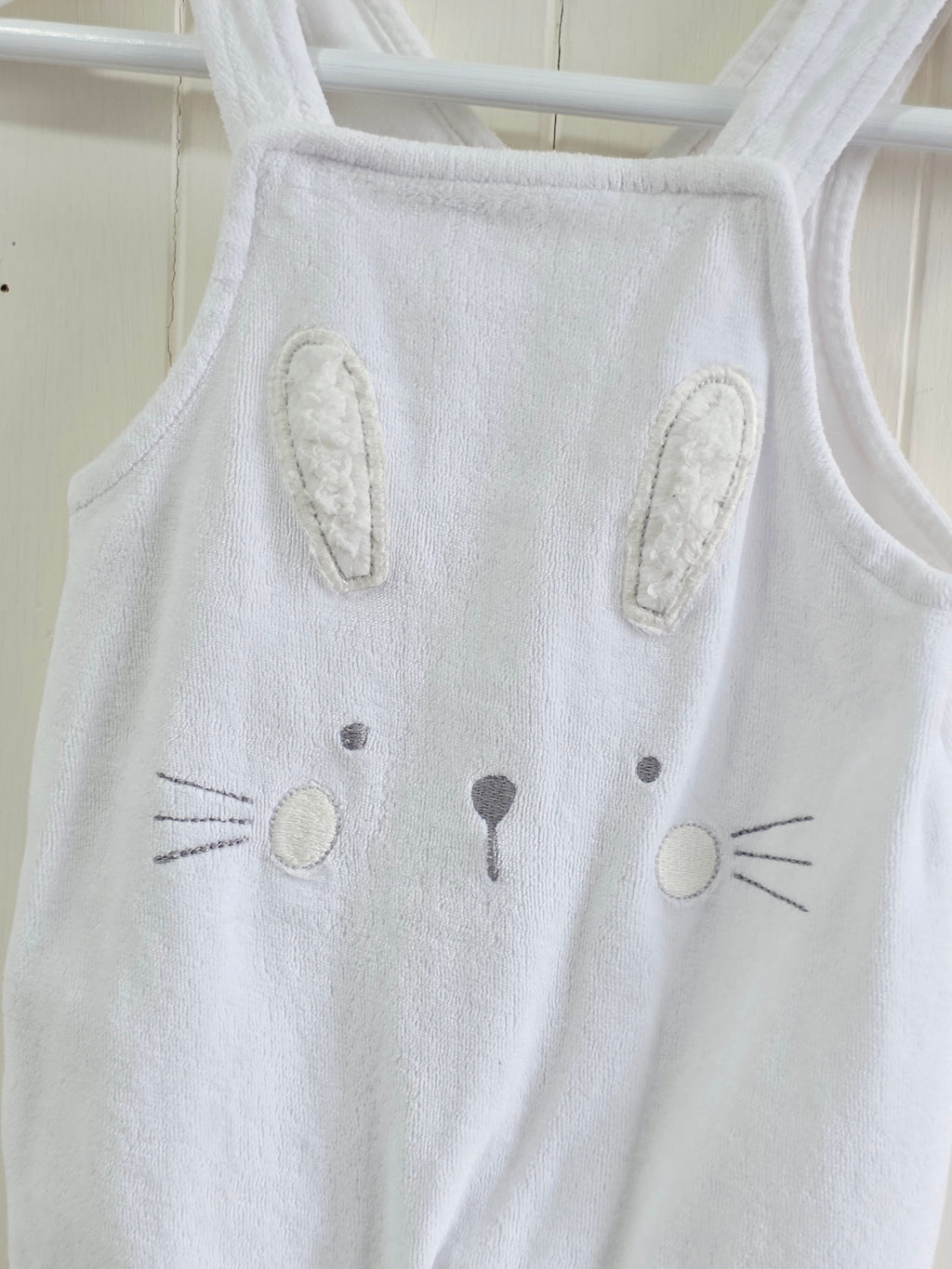 George - 0-3 months girls white velour footed dungarees featuring embroidered bunny