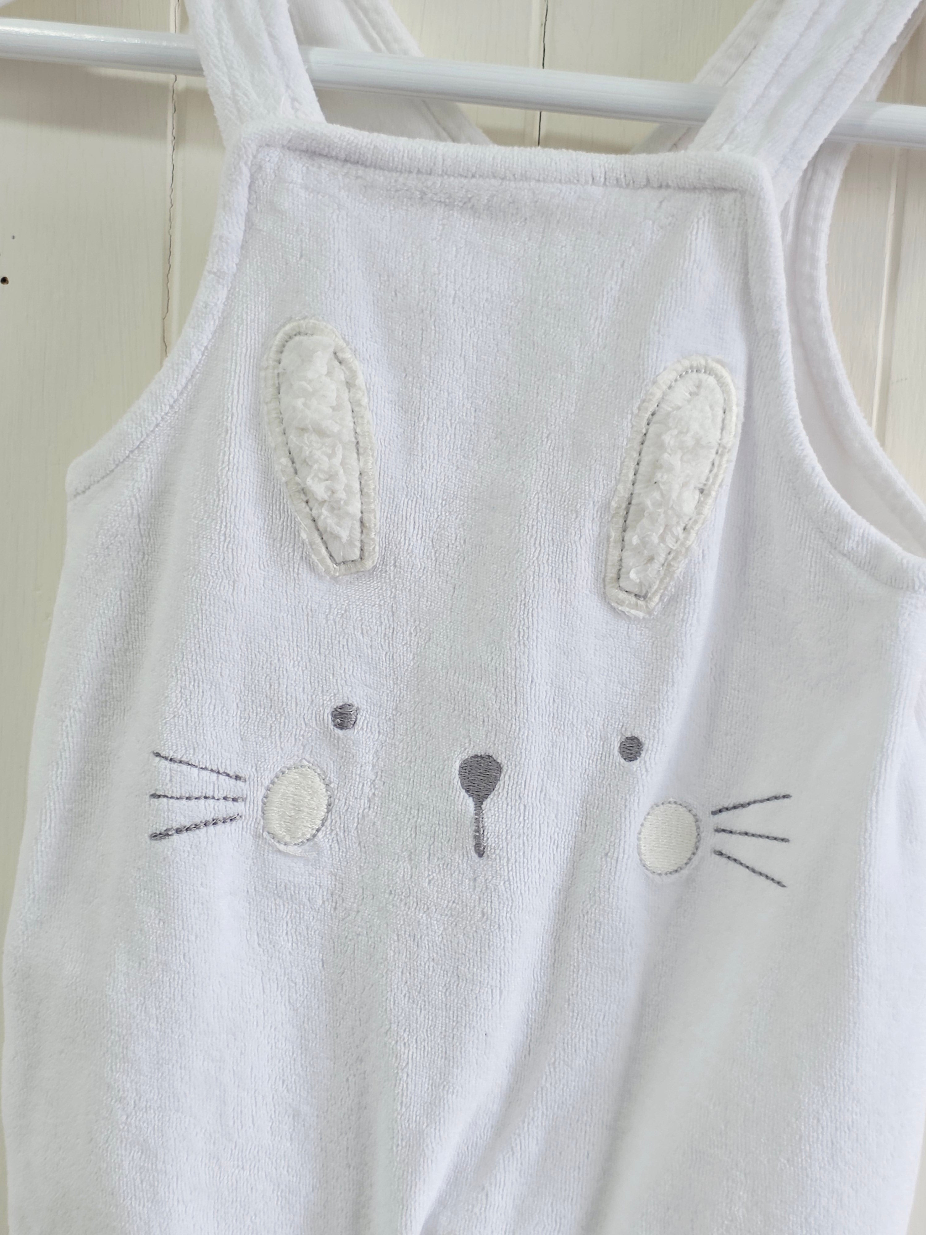 George - 0-3 months girls white velour footed dungarees featuring embroidered bunny