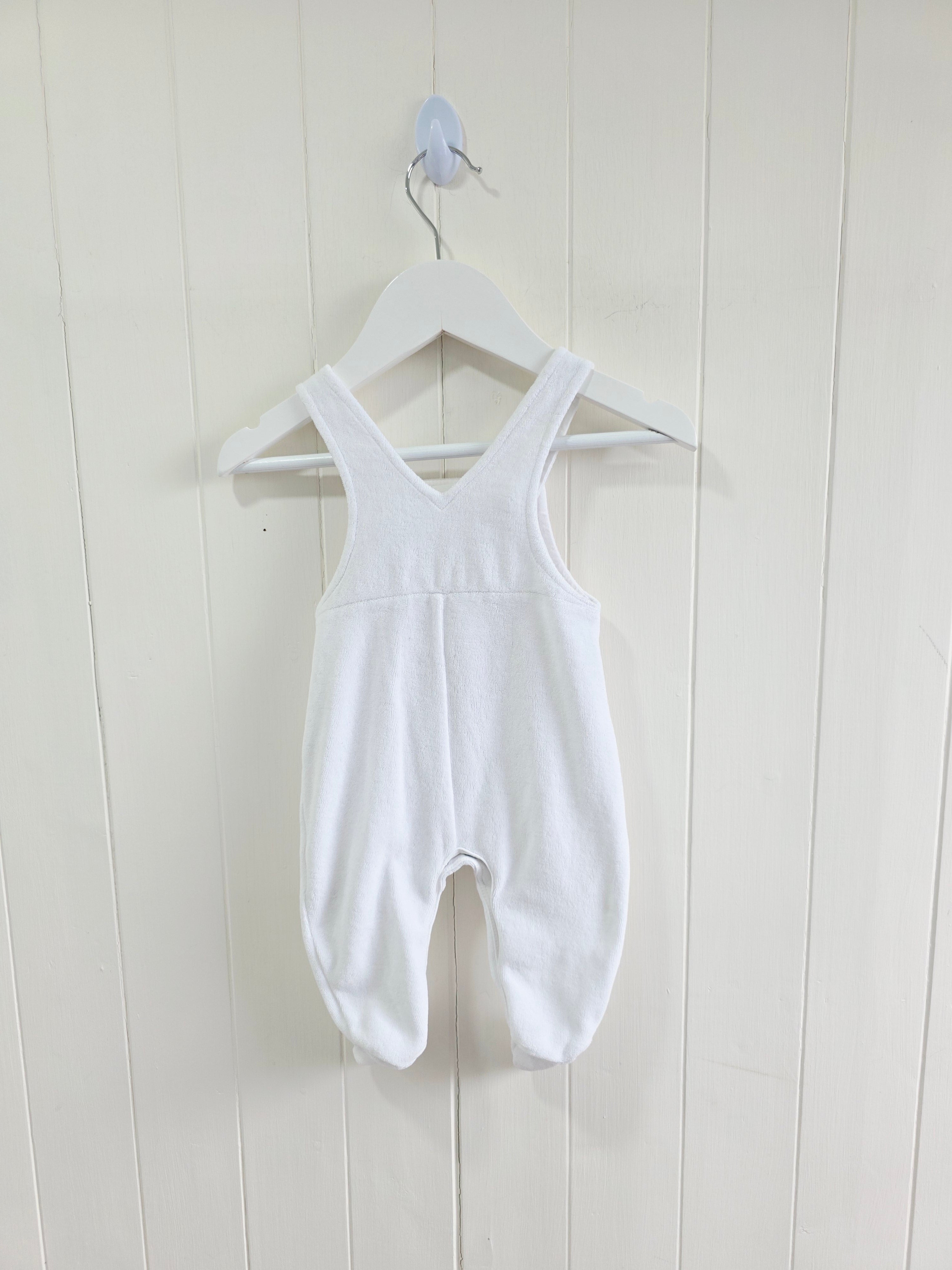 George - 0-3 months girls white velour footed dungarees featuring embroidered bunny