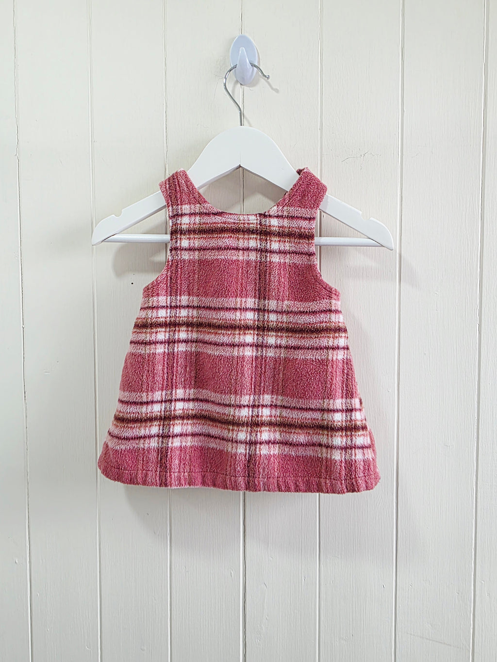 Nutmeg - 0-3 months girls pink tartan plaid pinafore dress