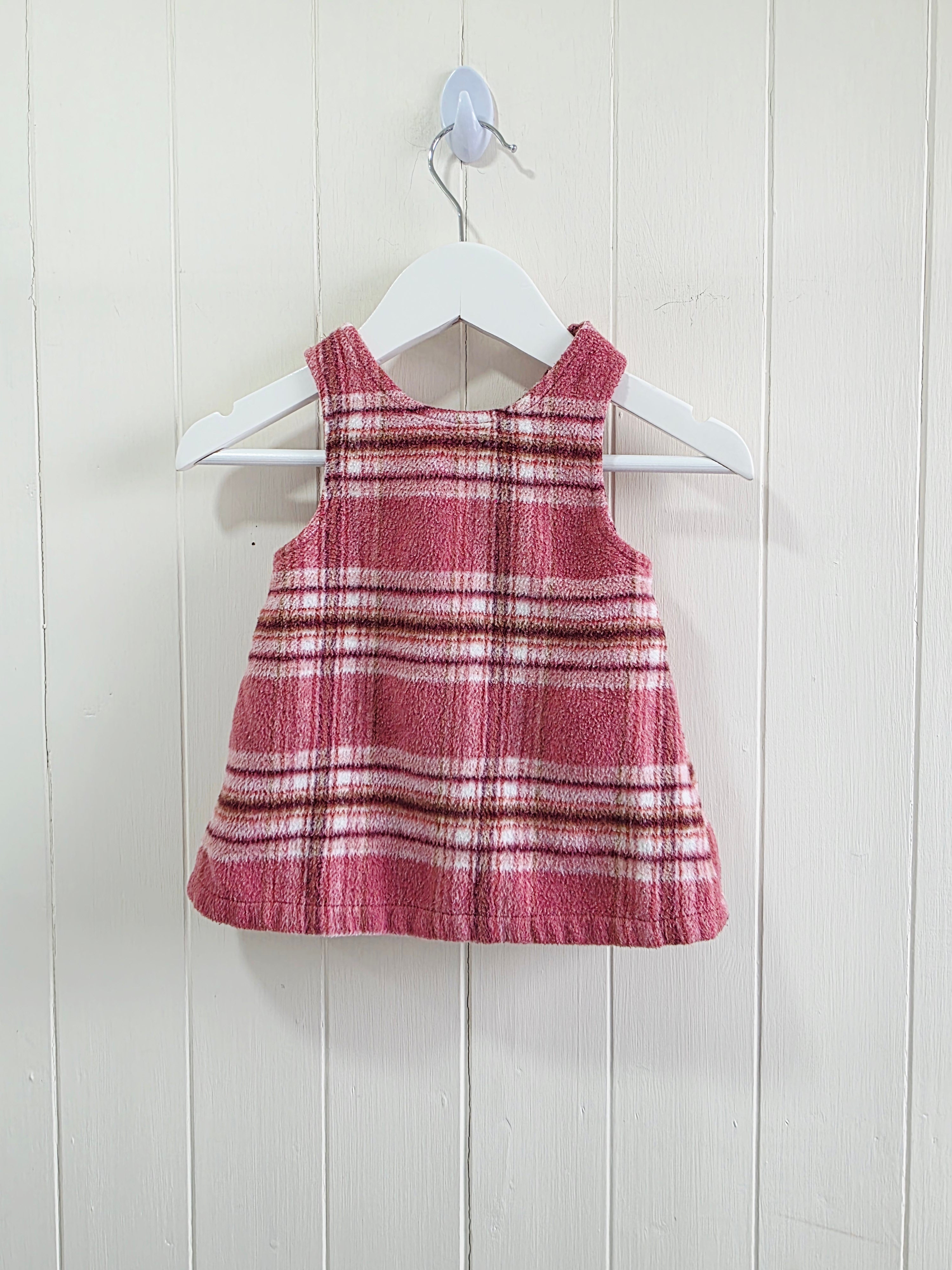 Nutmeg - 0-3 months girls pink tartan plaid pinafore dress