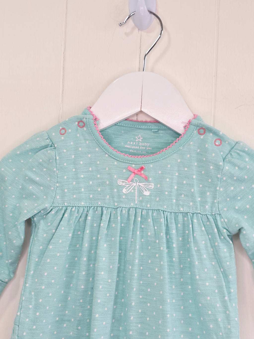 Next - Up to 3 months mint polka dot sleepsuit