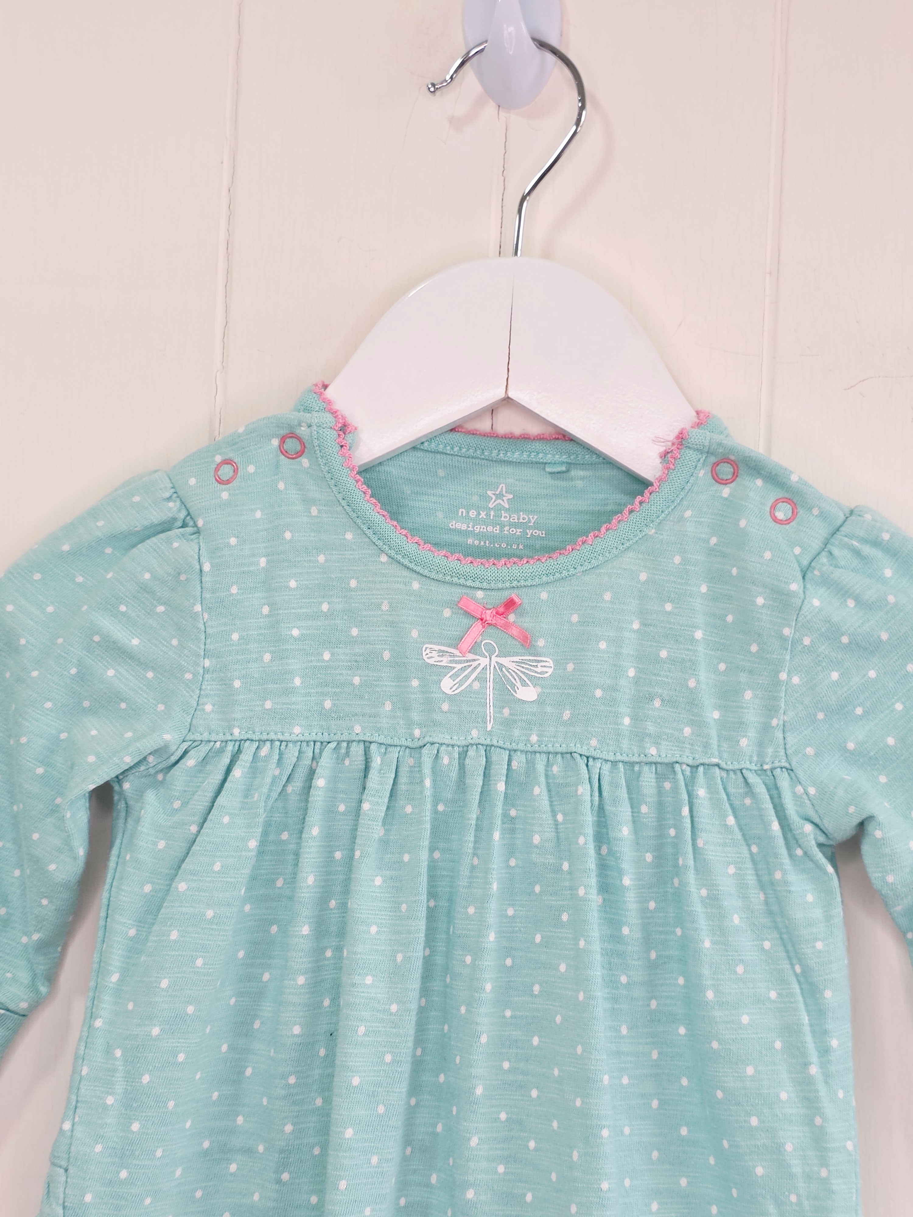 Next - Up to 3 months mint polka dot sleepsuit