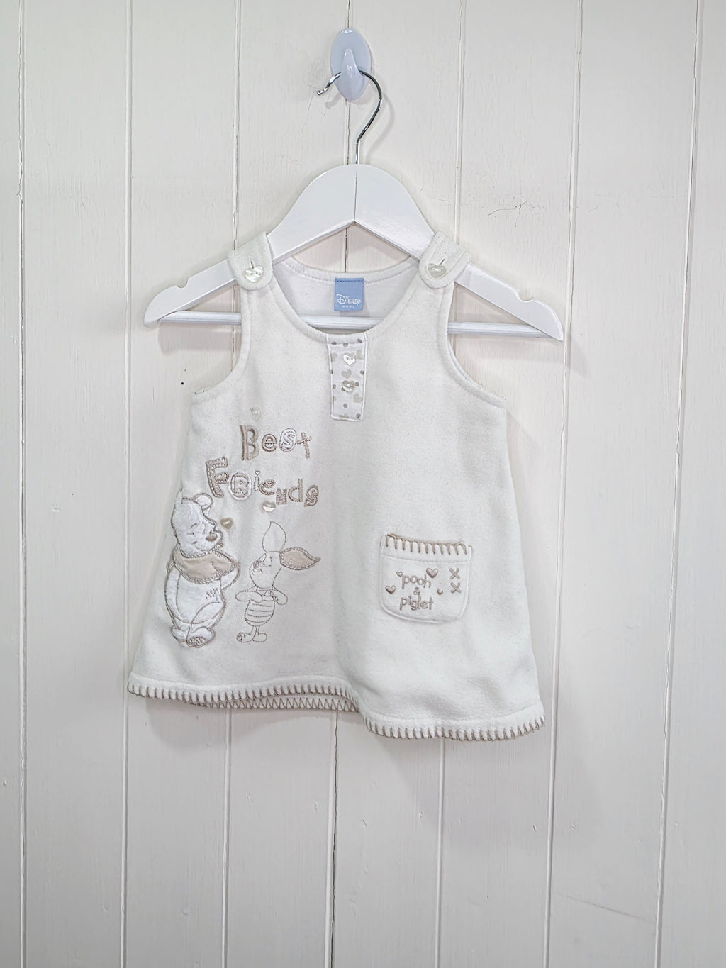 Winnie the Pooh - 0-3 months girls fleece pinafore dress featuring embroidered letters