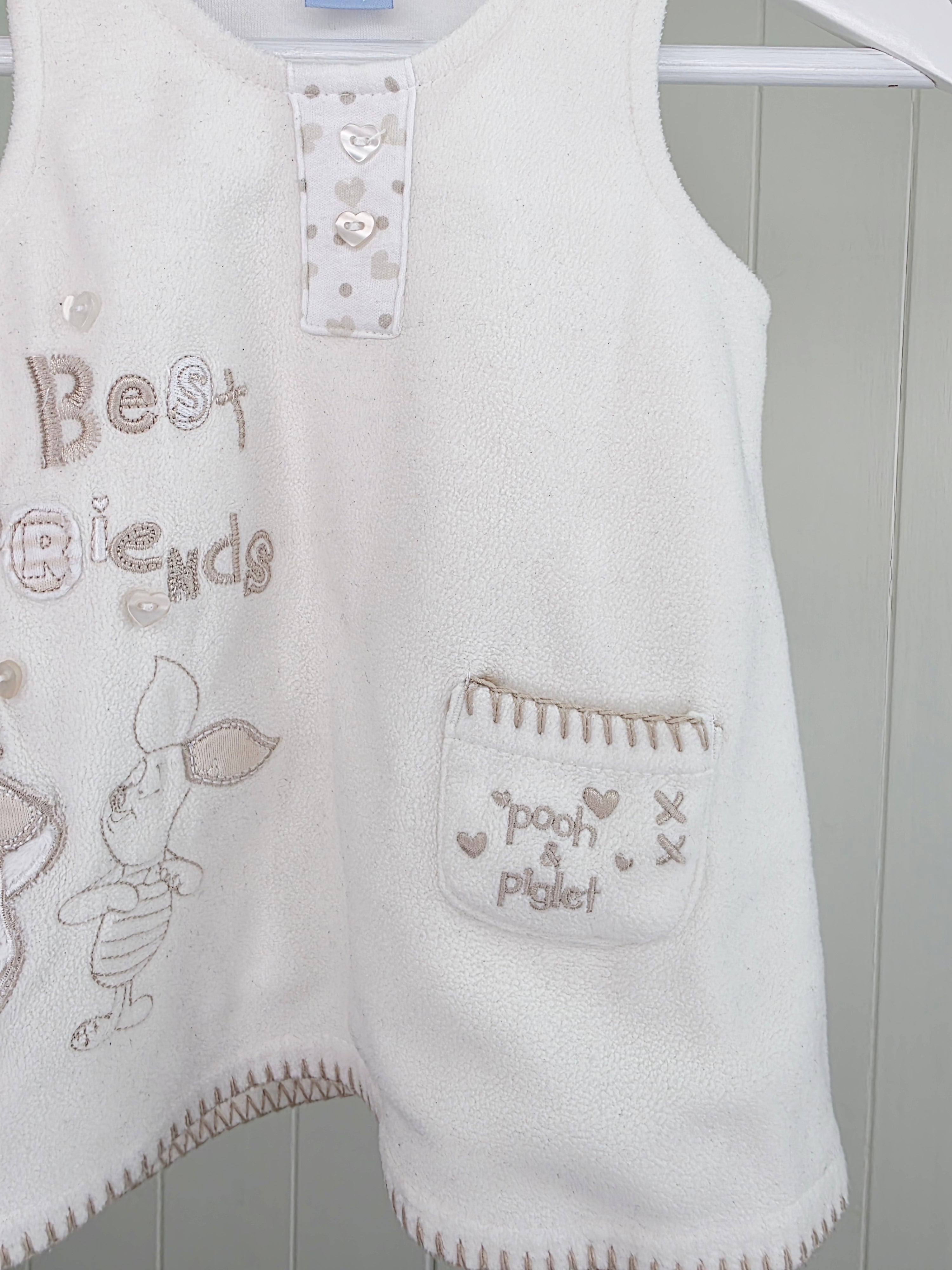 Winnie the Pooh - 0-3 months girls fleece pinafore dress featuring embroidered letters