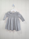Next - up to 3 months grey knit sweater dress featuring a ruffled collar and diamond-patterned bodice