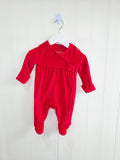 TU - 0-3 months red velour sleepsuit with popper closure