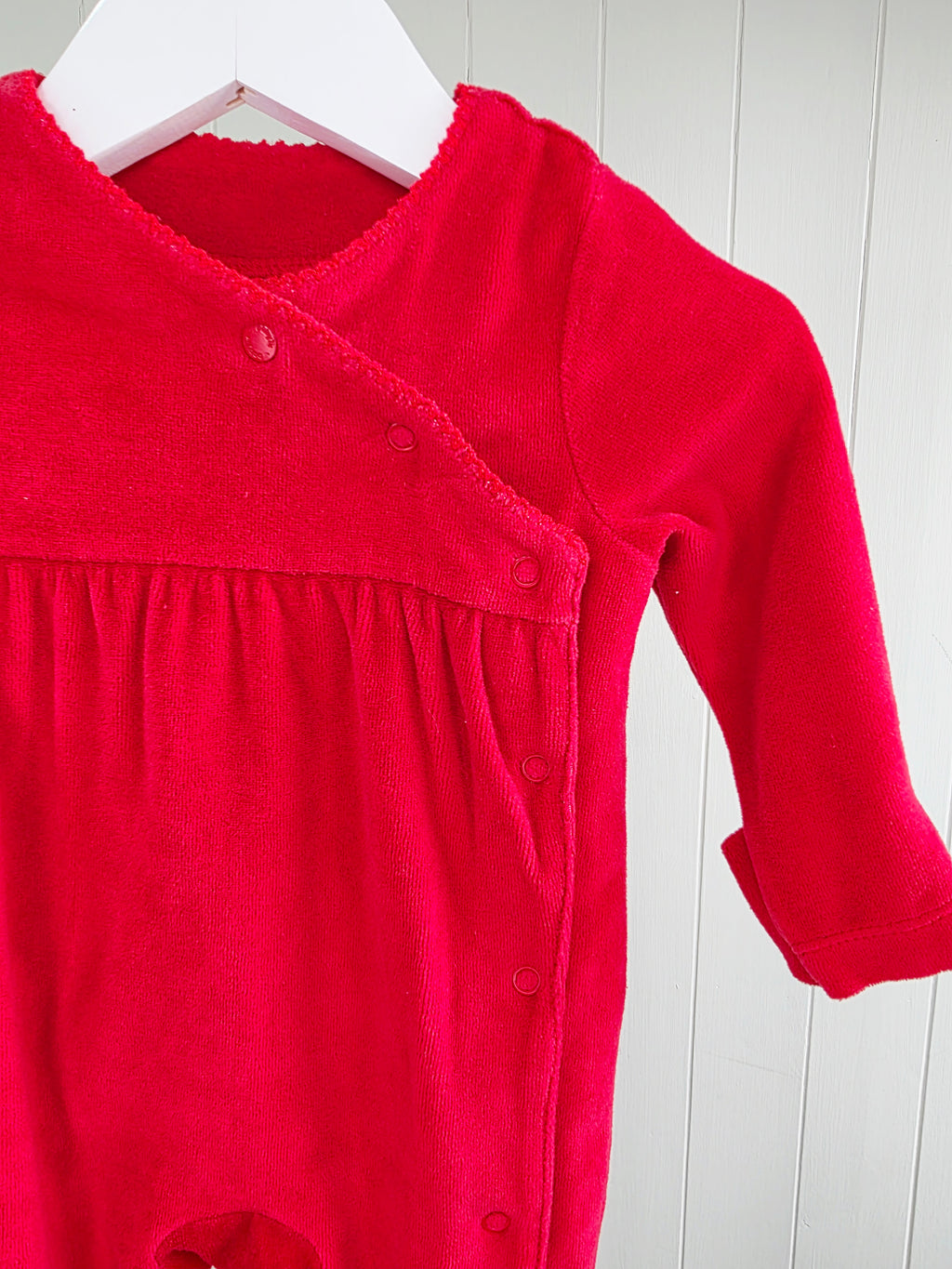 TU - 0-3 months red velour sleepsuit with popper closure
