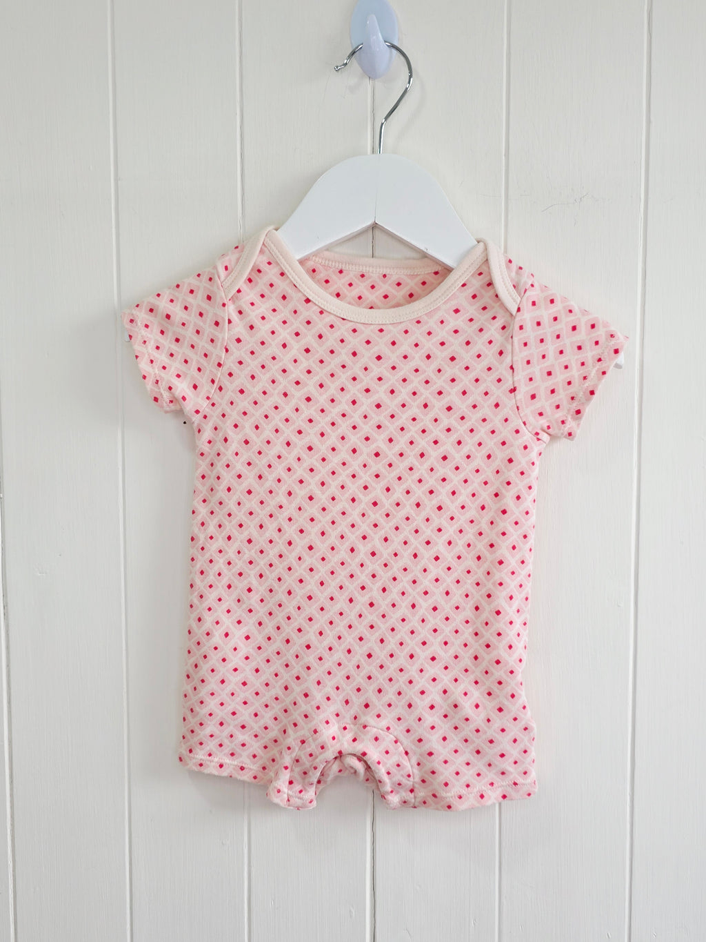 M&S - 0-3 months diamond pattern pink romper
