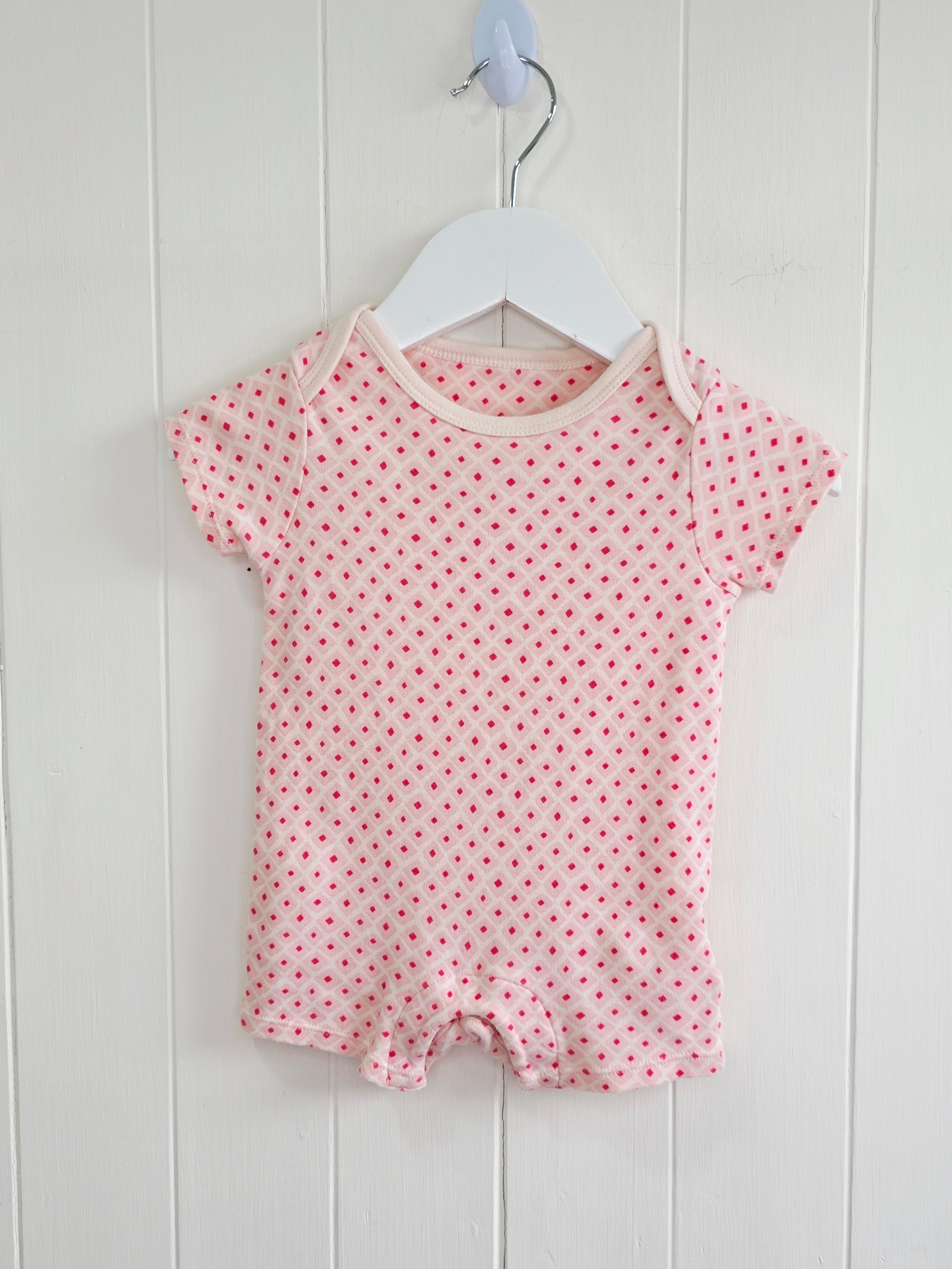 M&S - 0-3 months diamond pattern pink romper