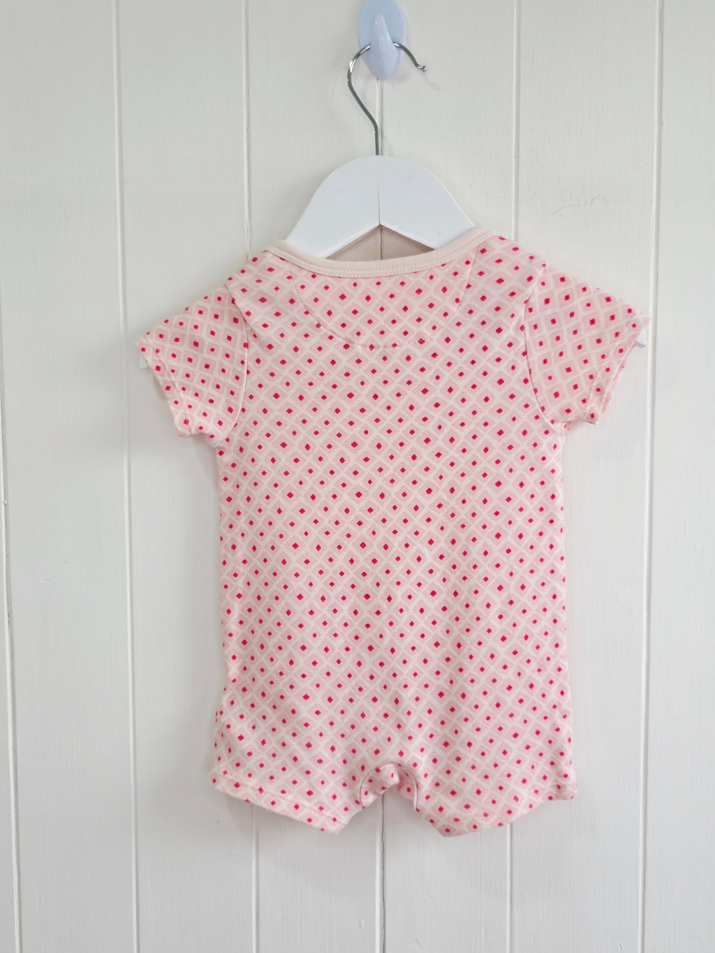 M&S - 0-3 months diamond pattern pink romper