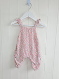 Next - Up to 3 months lined pink floral corduroy dungarees