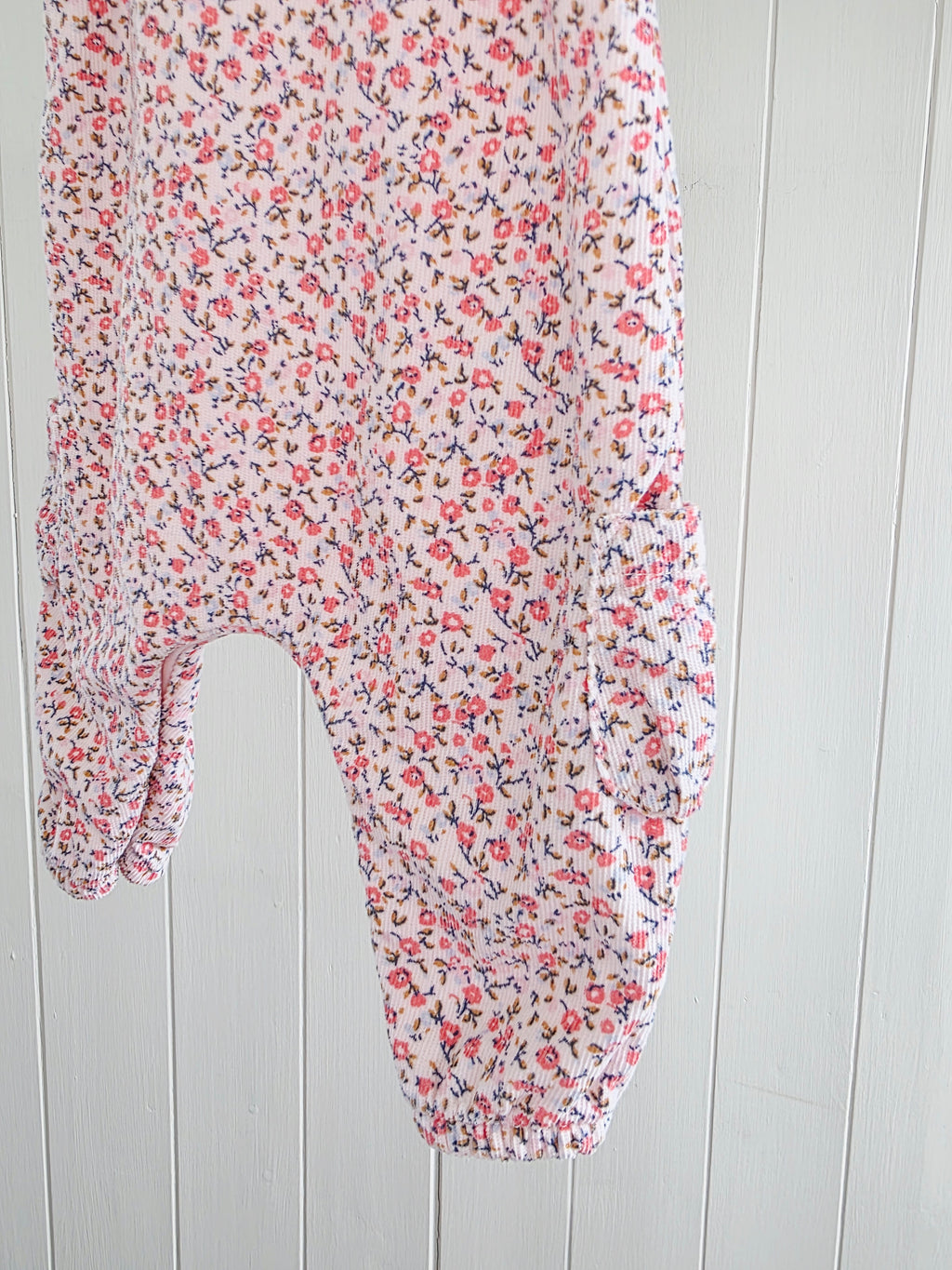 Next - Up to 3 months lined pink floral corduroy dungarees