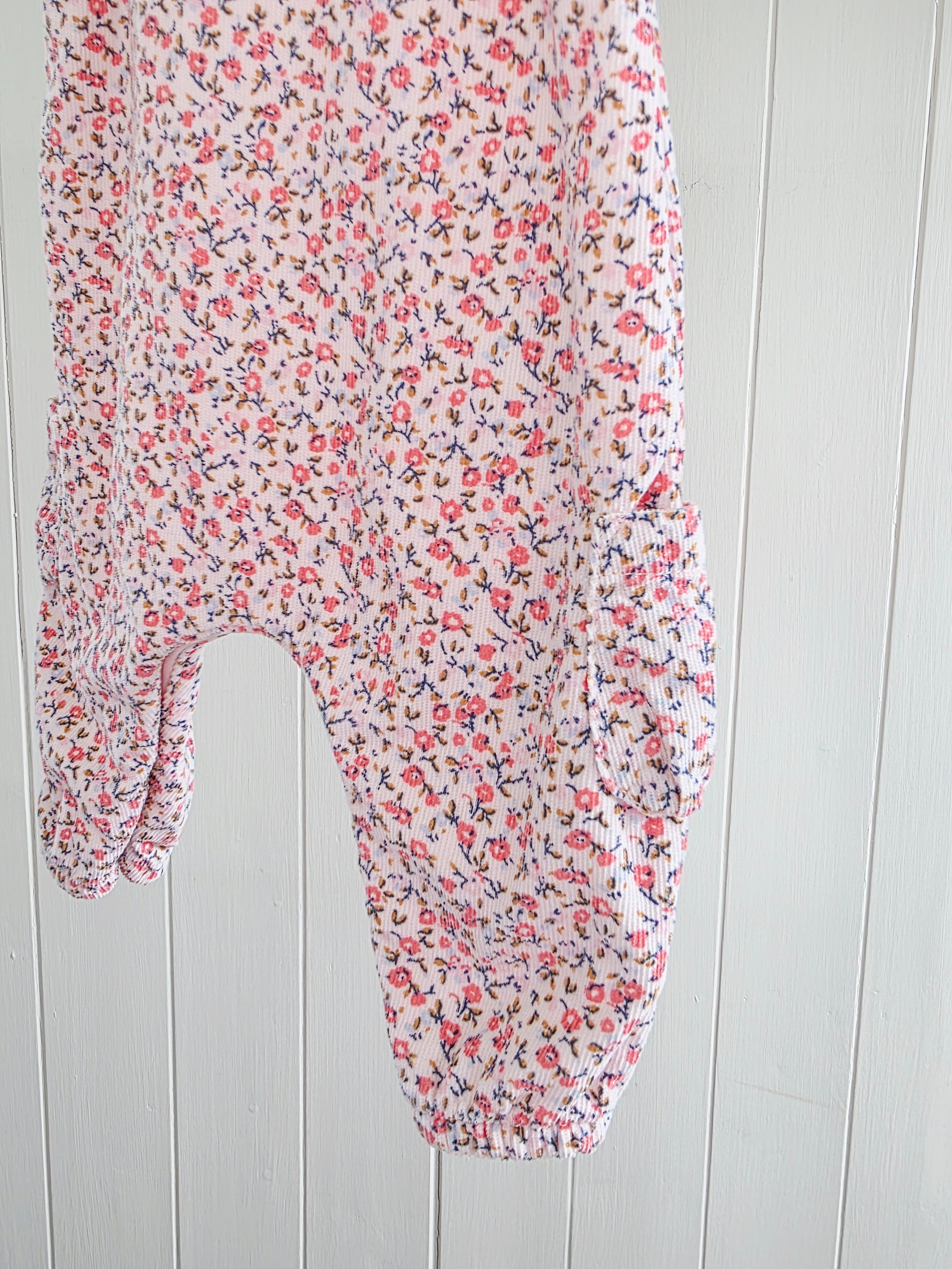 Next - Up to 3 months lined pink floral corduroy dungarees