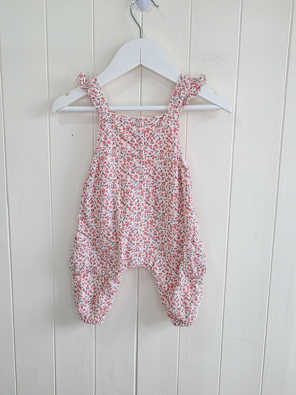 Next - Up to 3 months lined pink floral corduroy dungarees