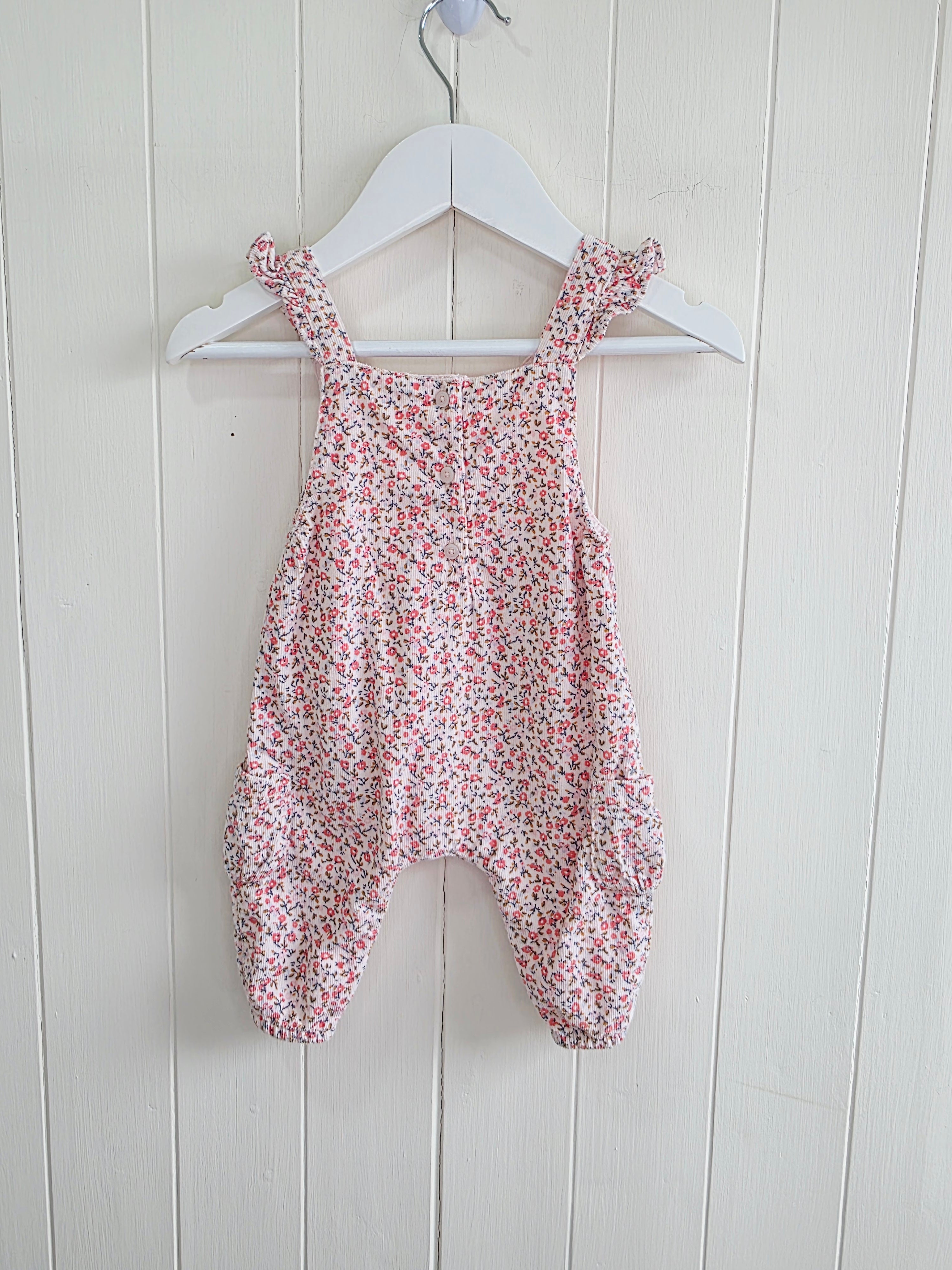 Next - Up to 3 months lined pink floral corduroy dungarees