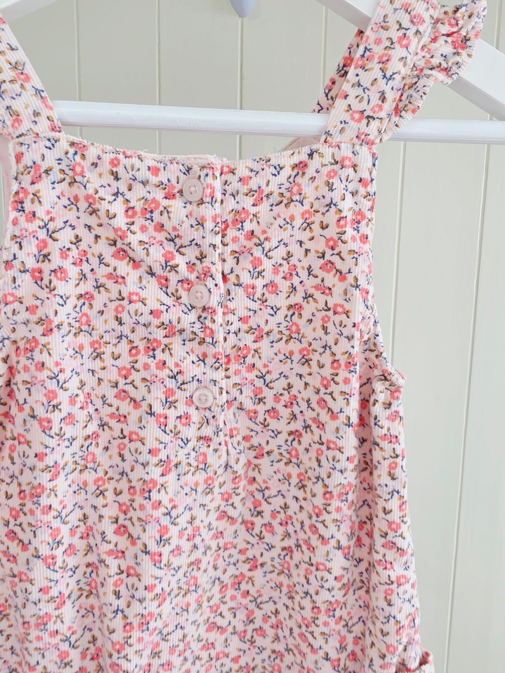 Next - Up to 3 months lined pink floral corduroy dungarees